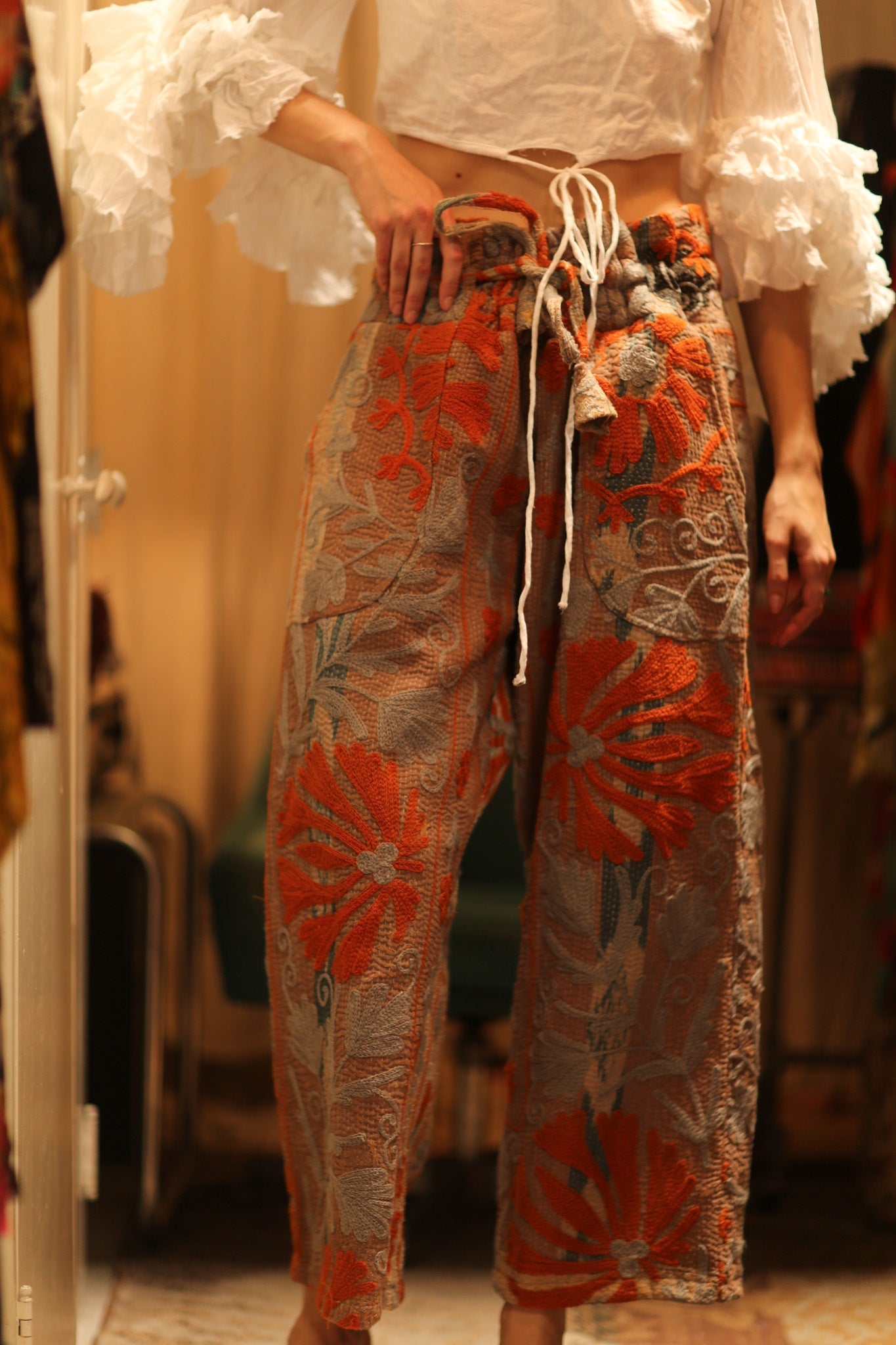 LENA KANTHA TROUSERS ORANGE FLOWERS