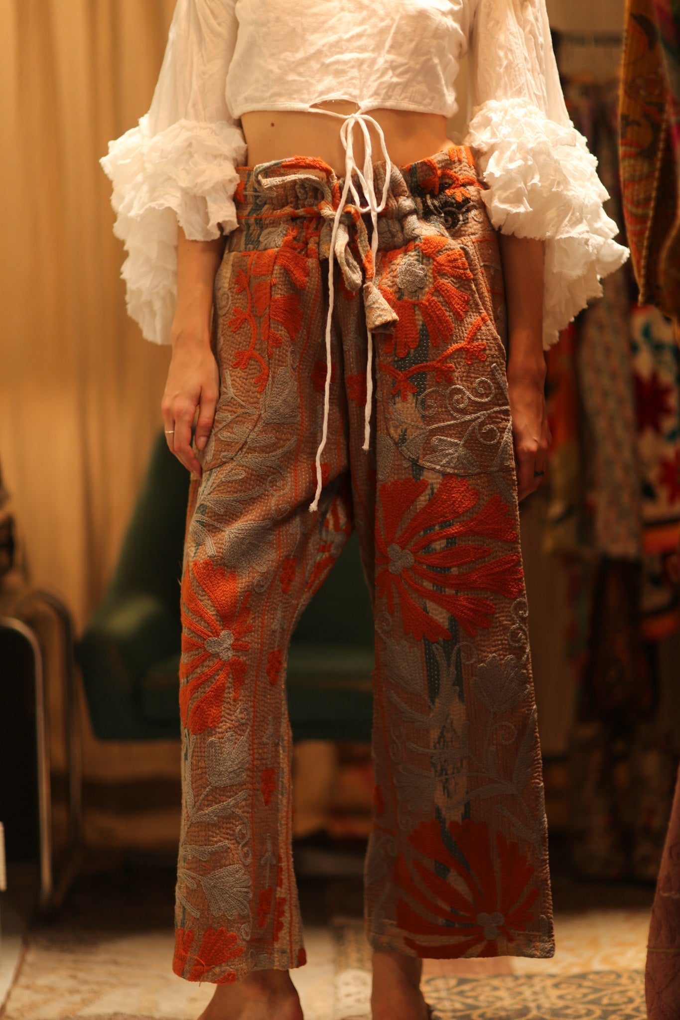 LENA KANTHA TROUSERS ORANGE FLOWERS
