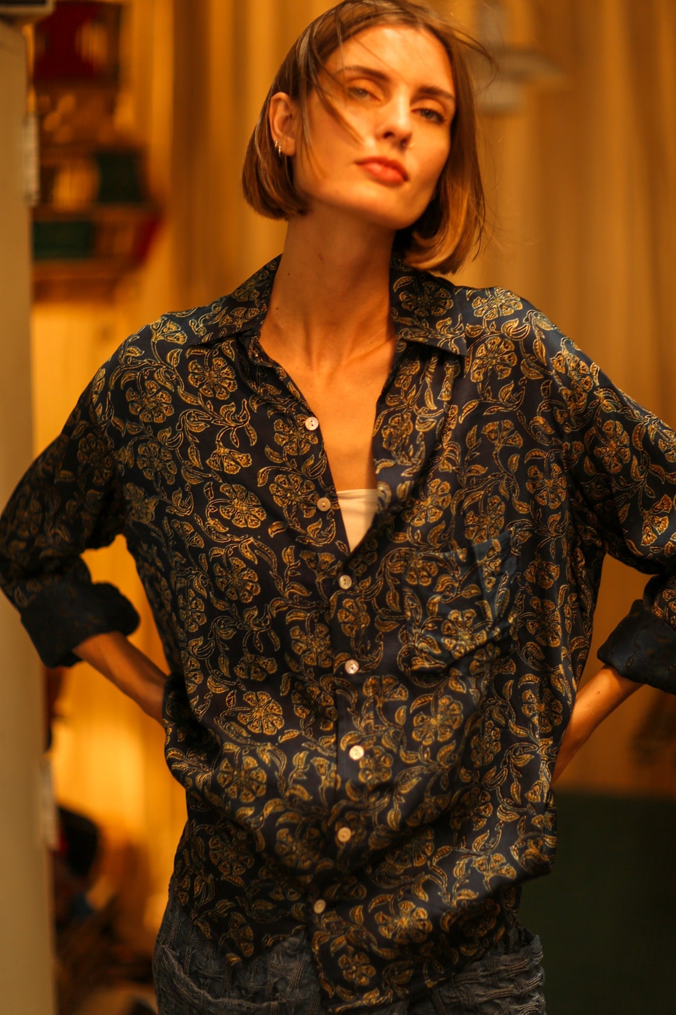 BOYFRIEND SHIRT BILLIE NAVY BLUE FLOWER