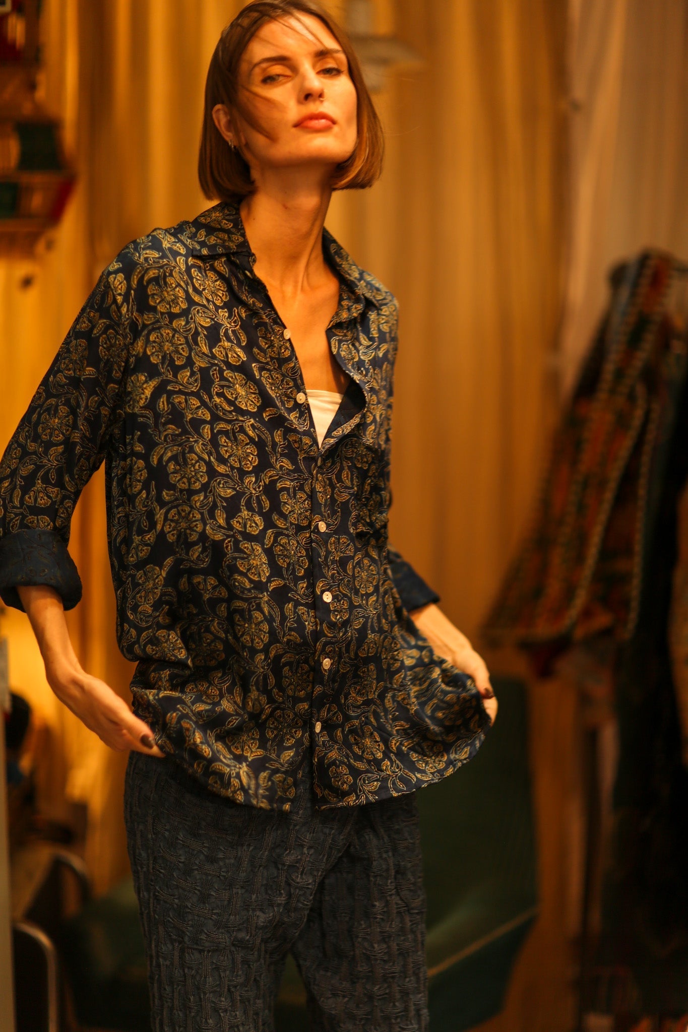 BOYFRIEND SHIRT BILLIE NAVY BLUE FLOWER