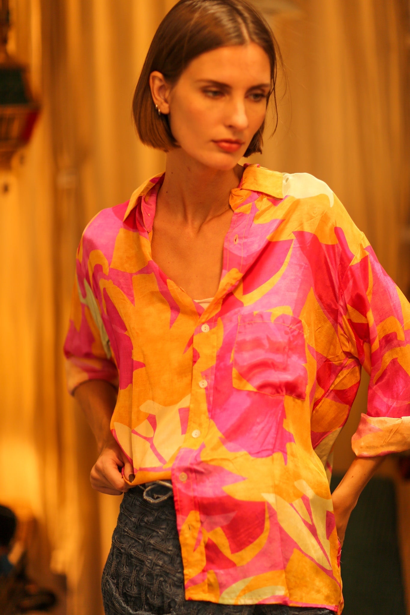 BOYFRIEND SHIRT BILLIE PINK AND YELLOW SPLASH