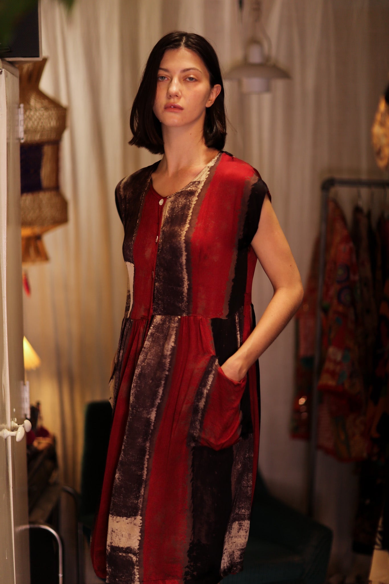 EDITH SILK DRESS RED STRIPE