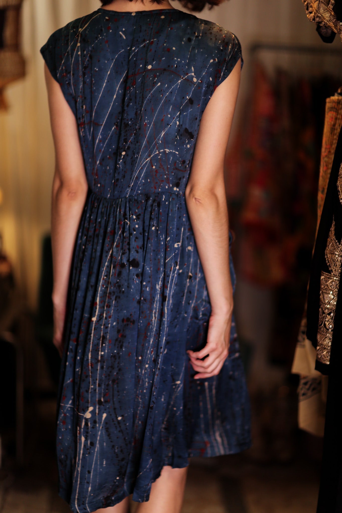 EDITH SILK DRESS BLUE PAINTER