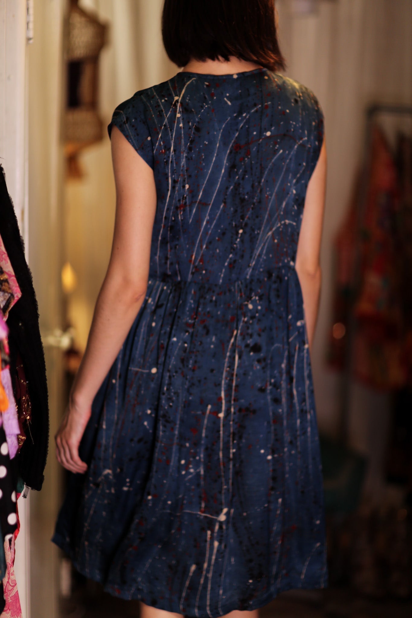 EDITH SILK DRESS BLUE PAINTER