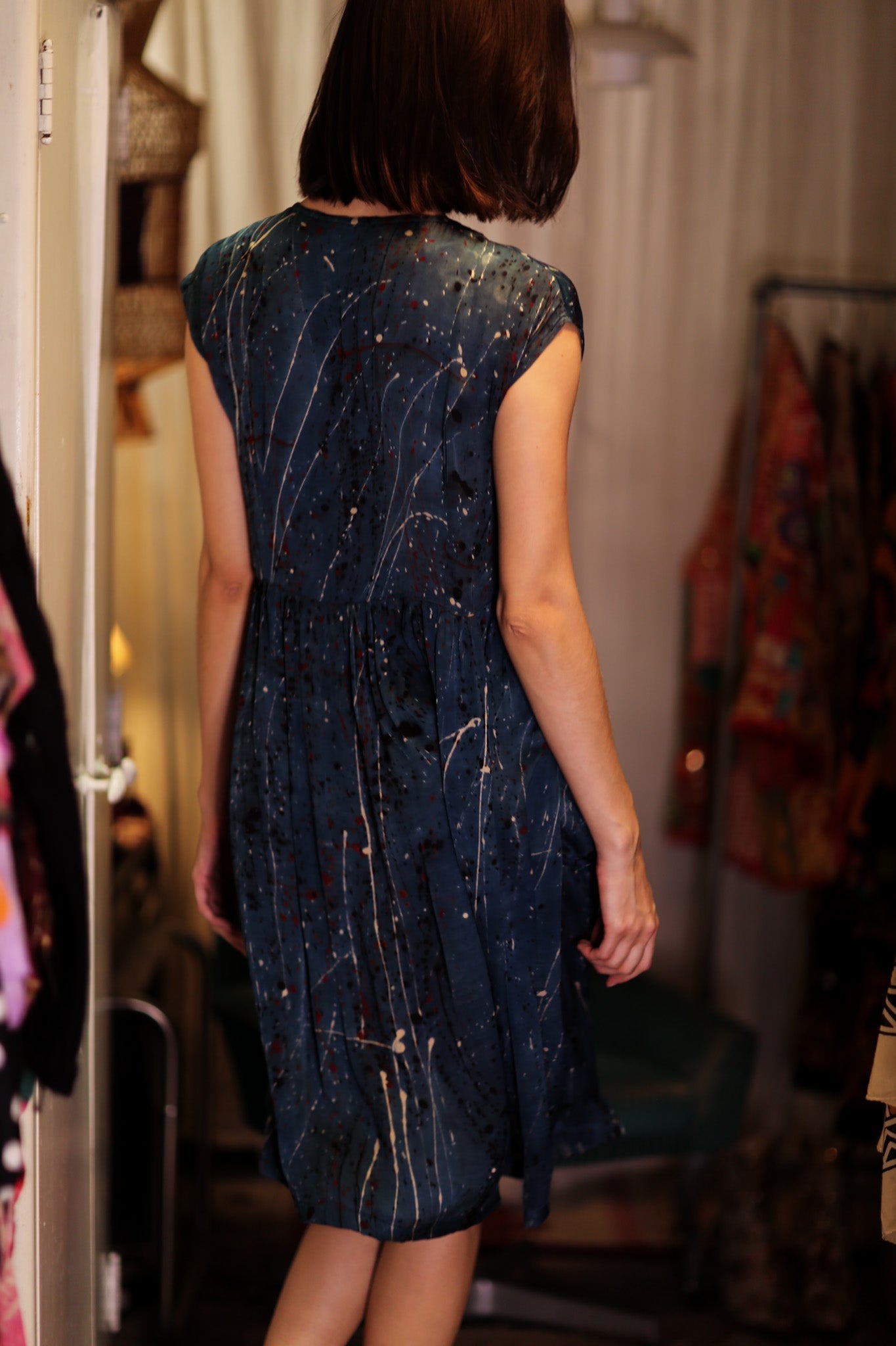 EDITH SILK DRESS BLUE PAINTER
