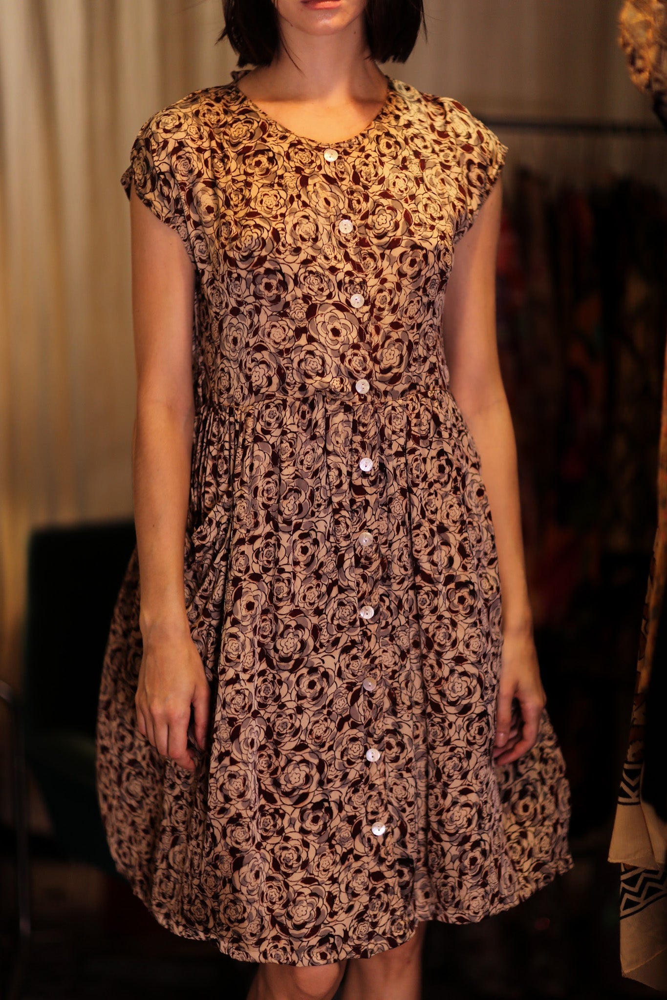 EDITH SILK DRESS GREY FLORAL