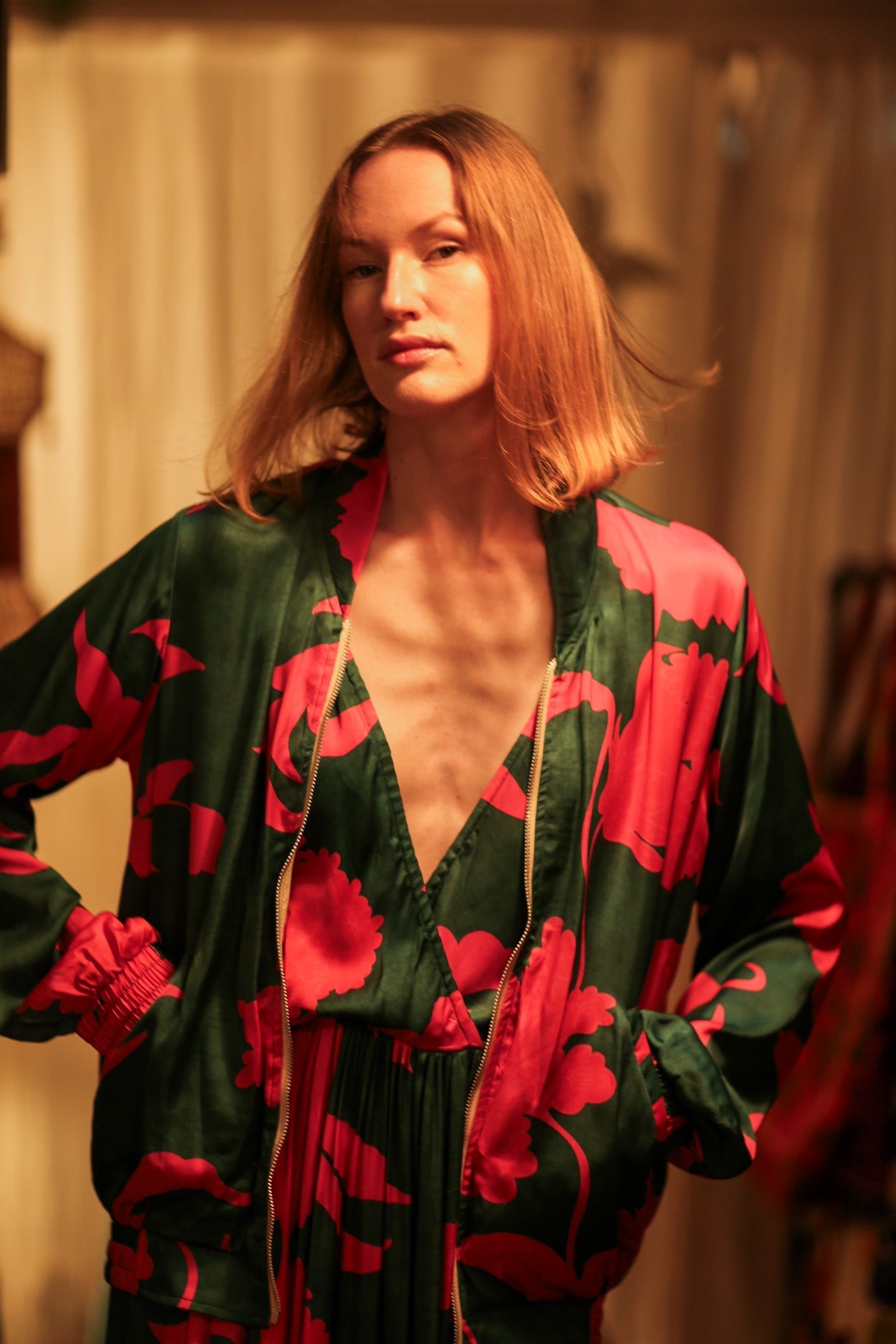 ANCHA SILK BOMBER PINK VINES