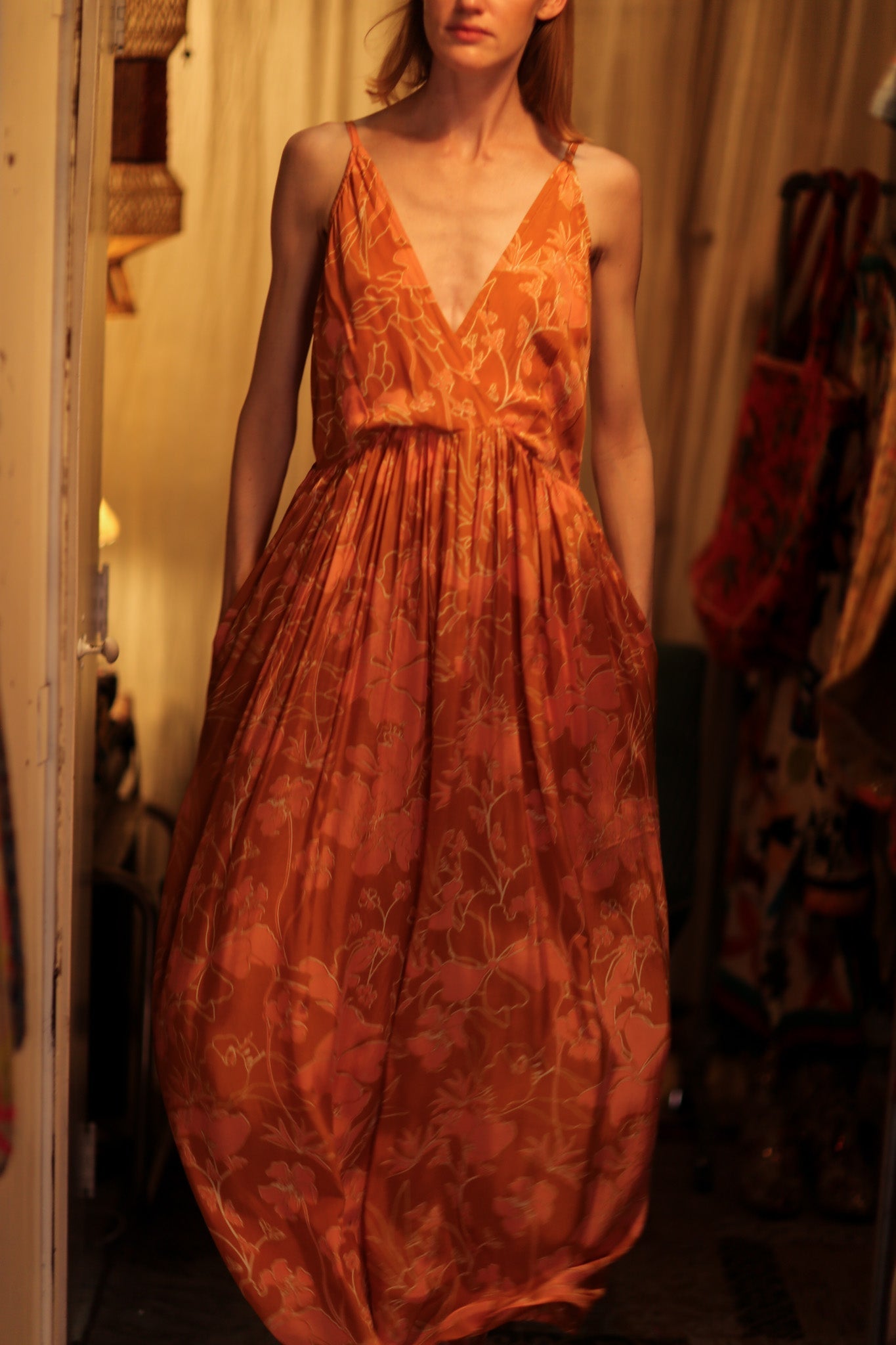 LILY SILK DRESS ORANGE FLOWER