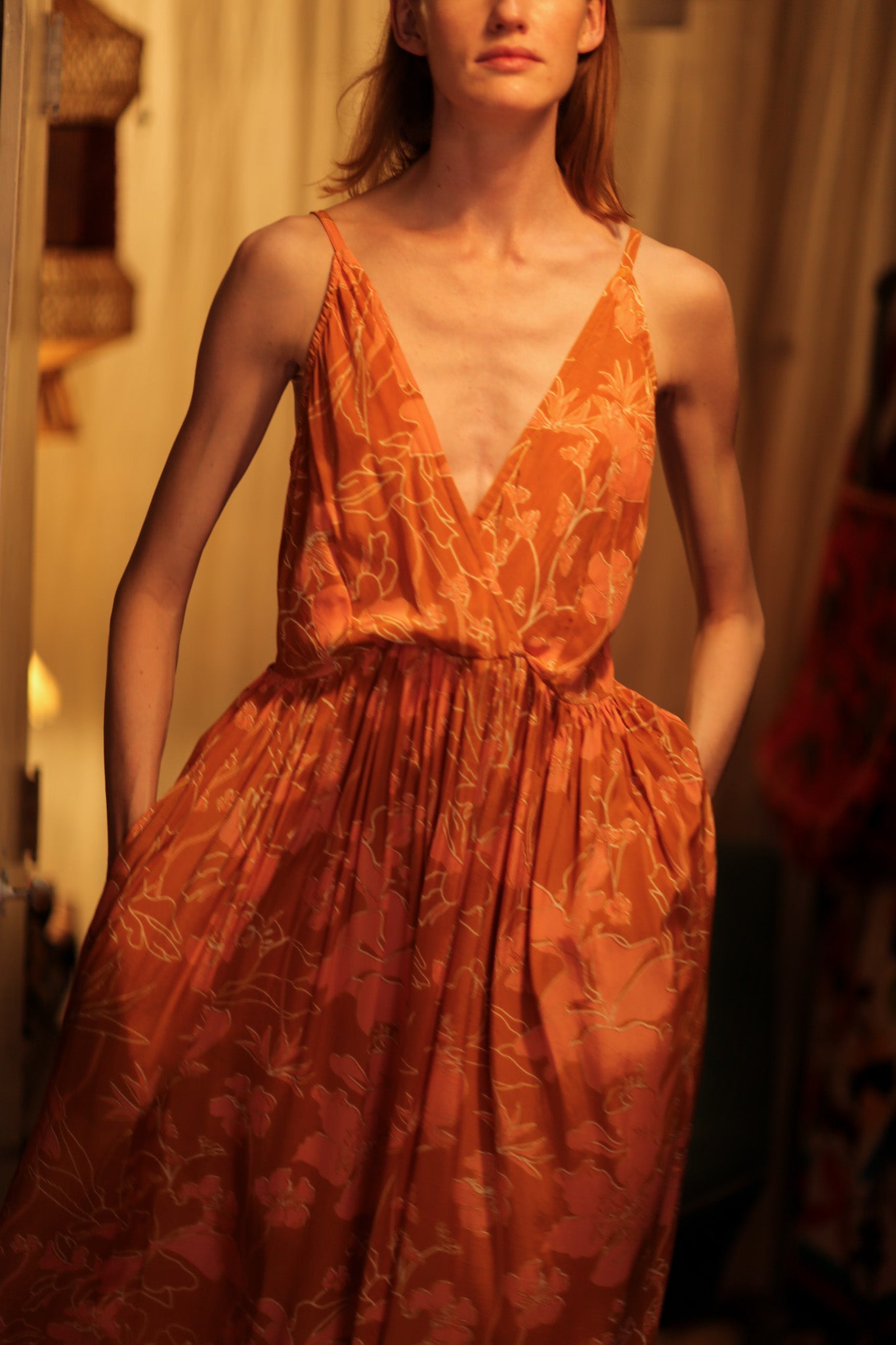LILY SILK DRESS ORANGE FLOWER