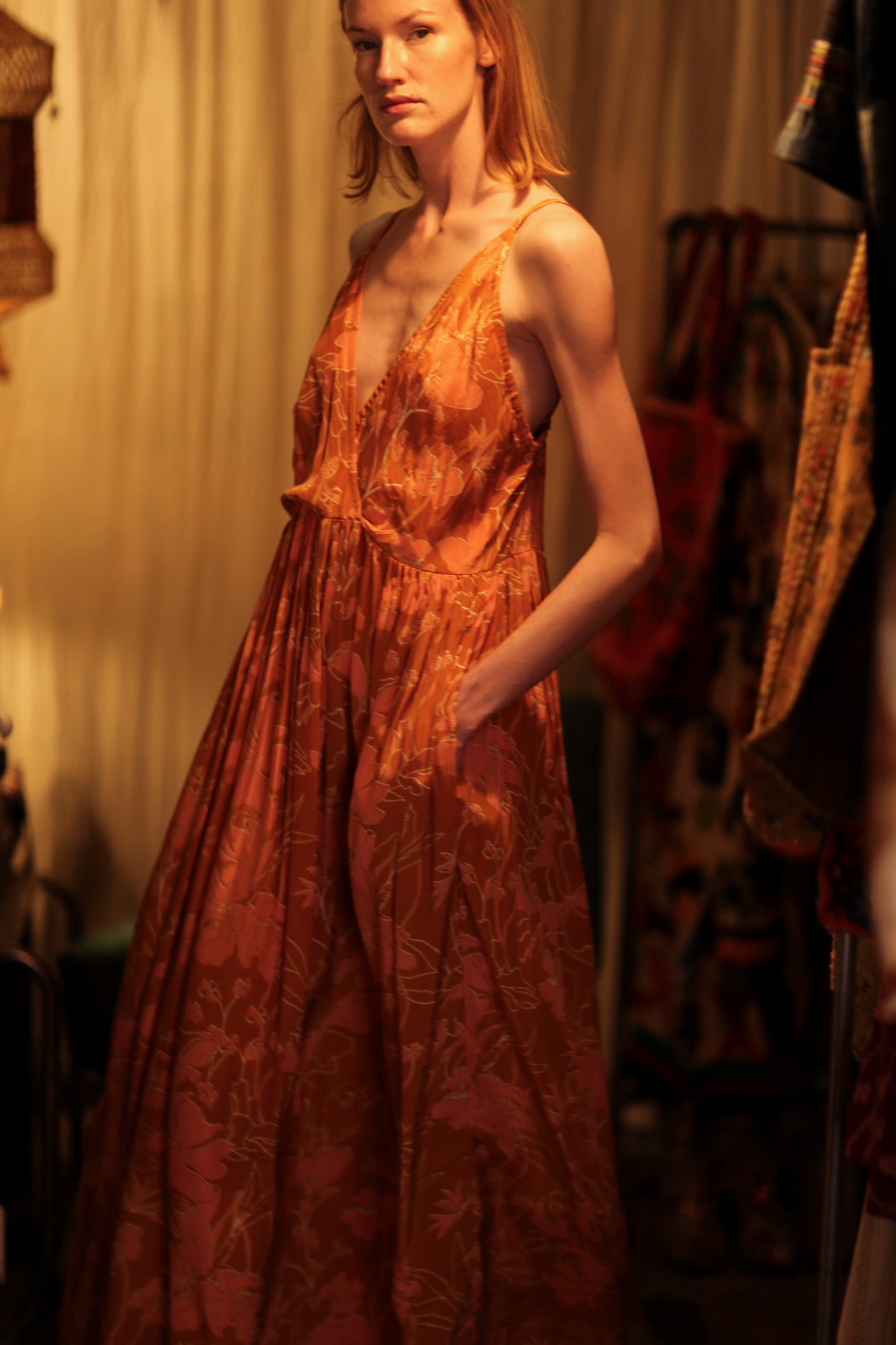 LILY SILK DRESS ORANGE FLOWER