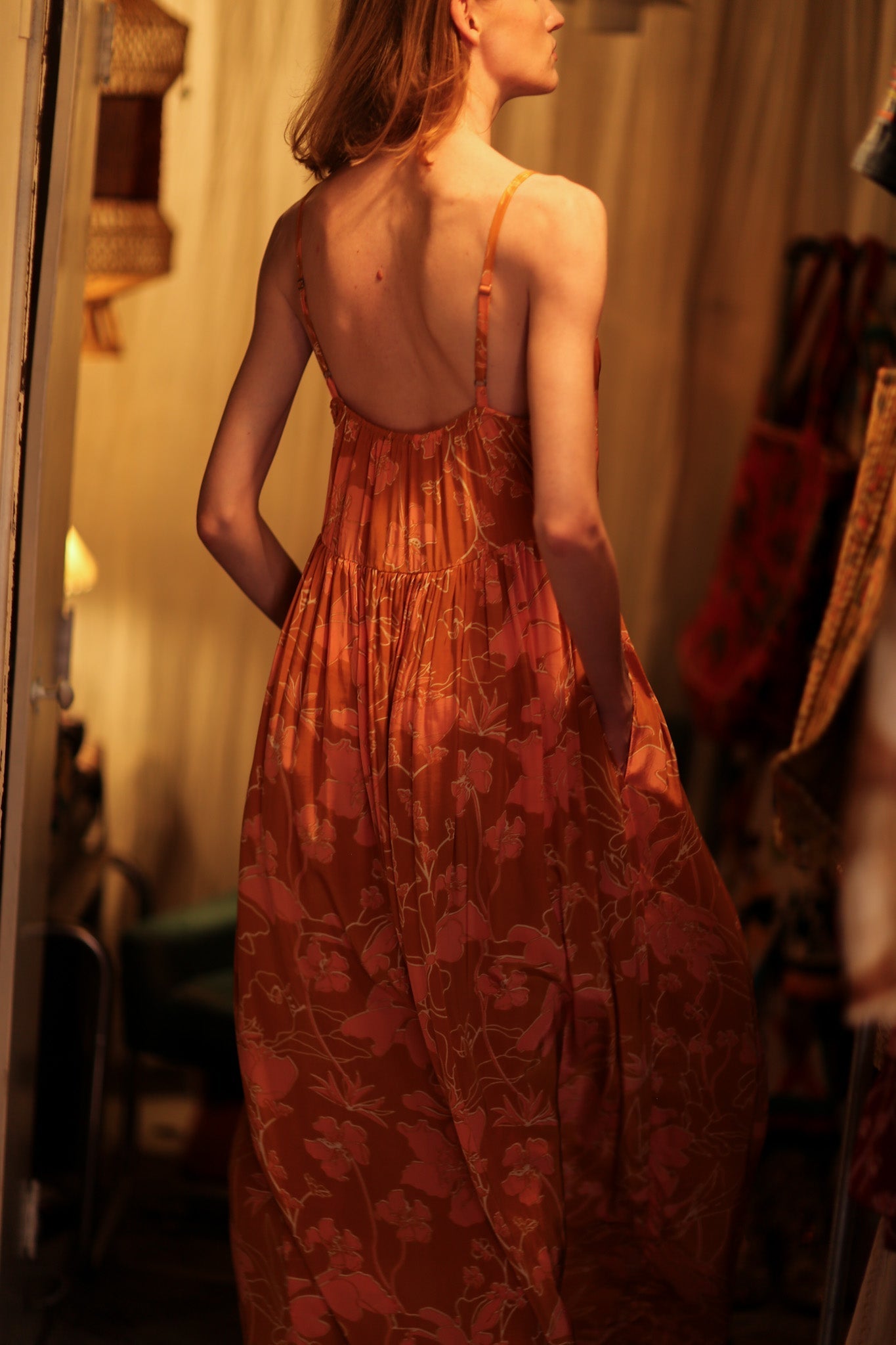 LILY SILK DRESS ORANGE FLOWER