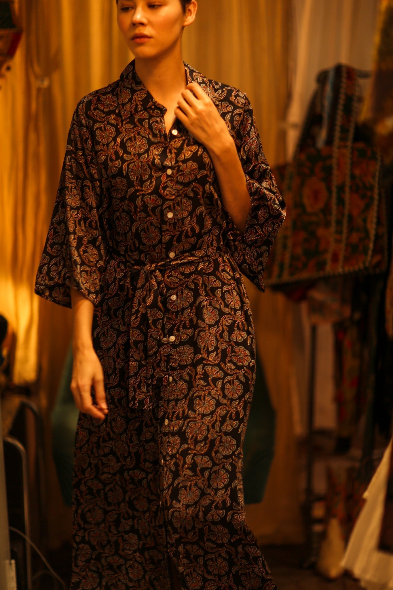 SILK DRESS HAND BLOCK PRINT RUTH SELIN