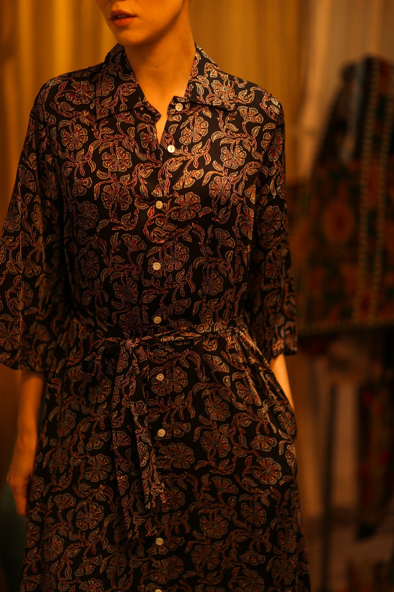 SILK DRESS HAND BLOCK PRINT RUTH SELIN