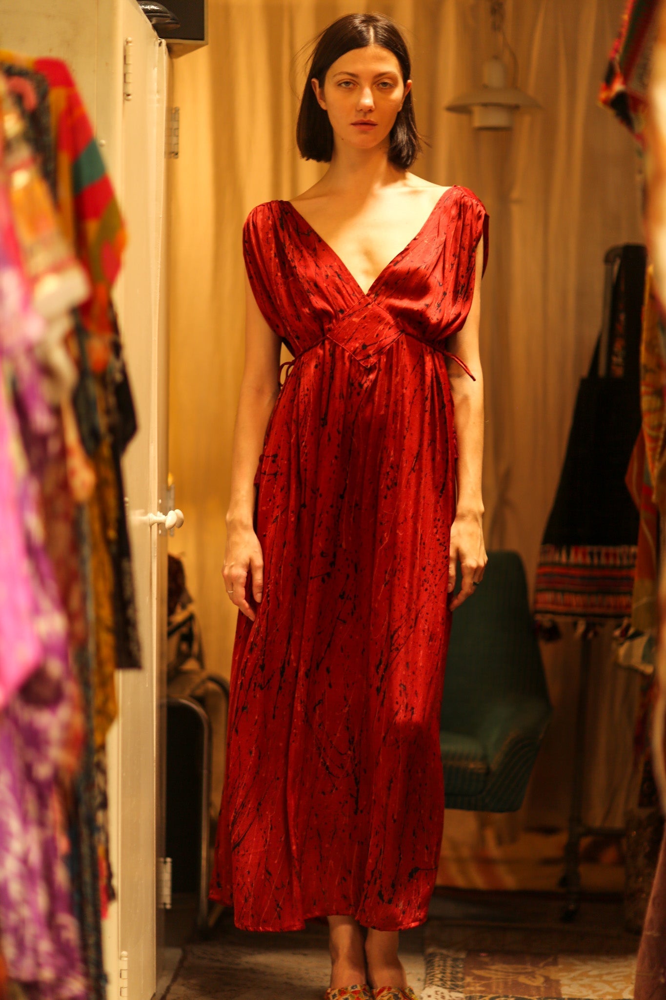 SILK DRESS VICTORIA RED PAINTER