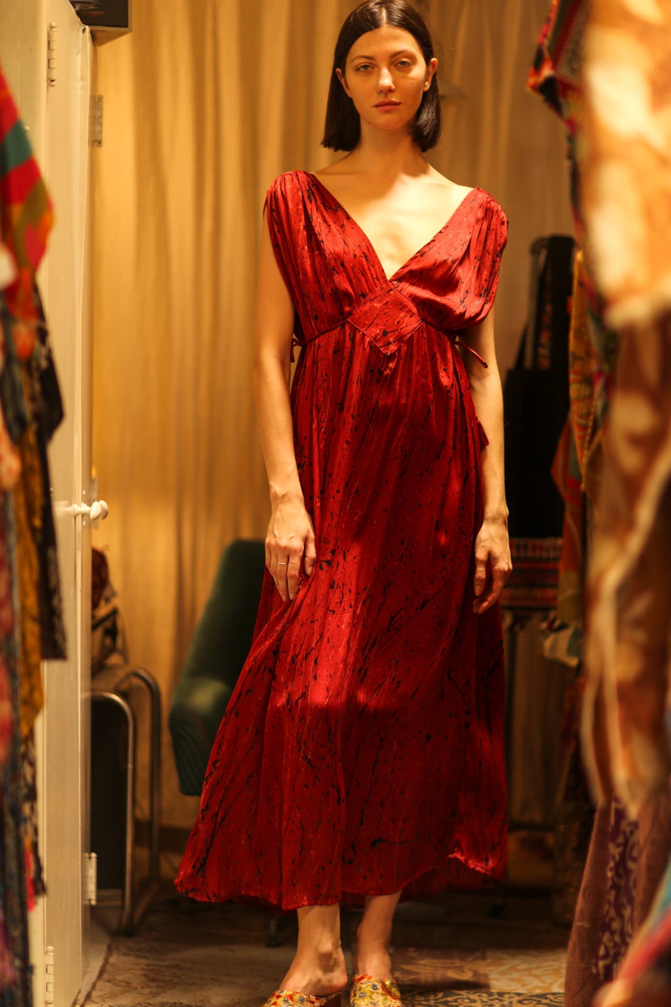 SILK DRESS VICTORIA RED PAINTER