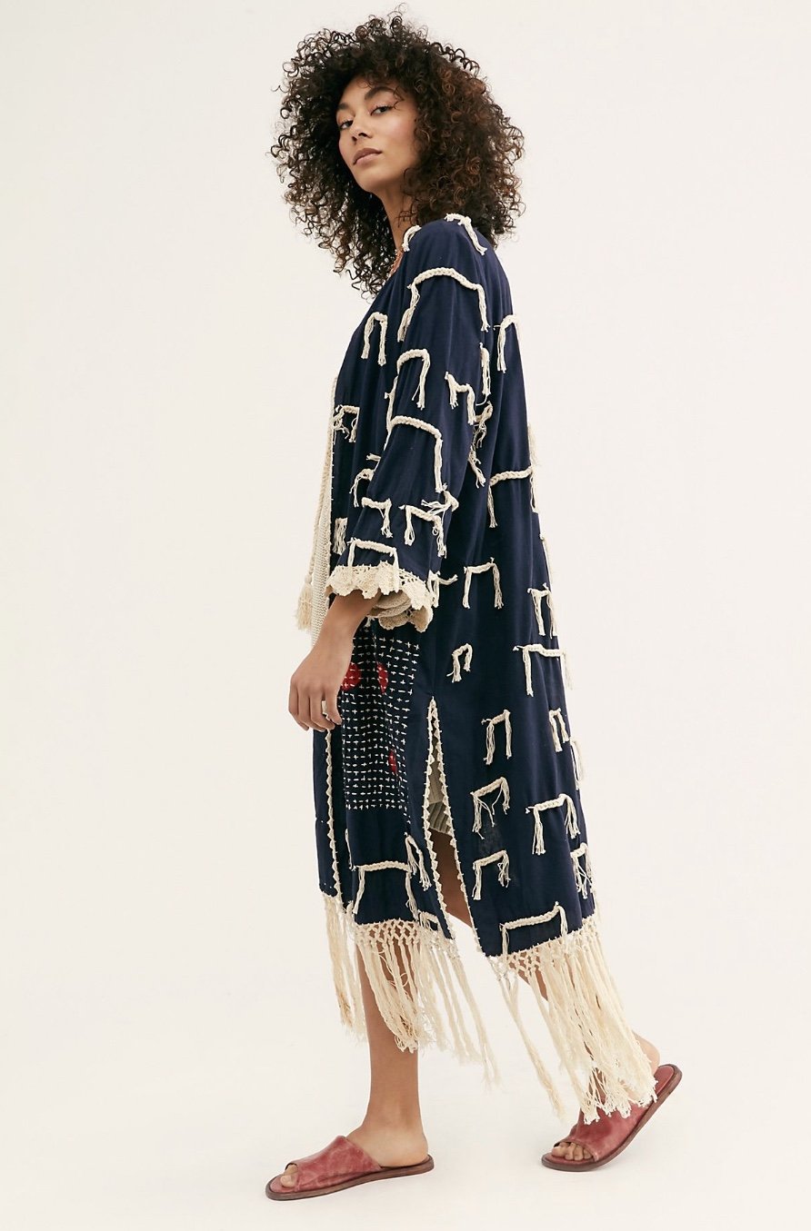 MOMO FREE PEOPLE Amelia Crochet Fringe Kimono