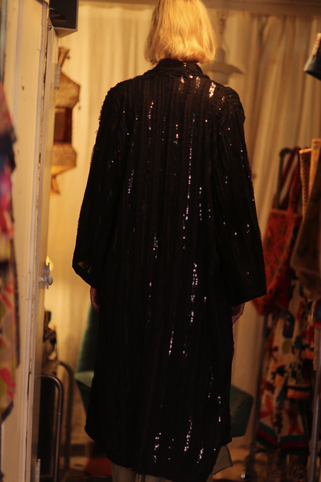 BLACK FRILL SEQUIN EMBROIDERED KIMONO ISAI - MOMO STUDIO BERLIN - Berlin Concept Store - sustainable & ethical fashion