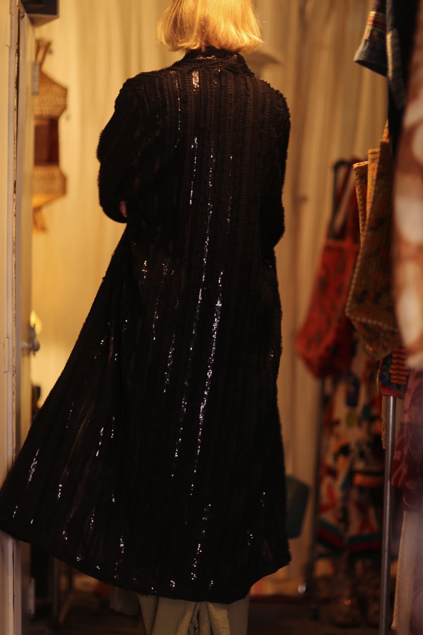 BLACK FRILL SEQUIN EMBROIDERED KIMONO ISAI - MOMO STUDIO BERLIN - Berlin Concept Store - sustainable & ethical fashion