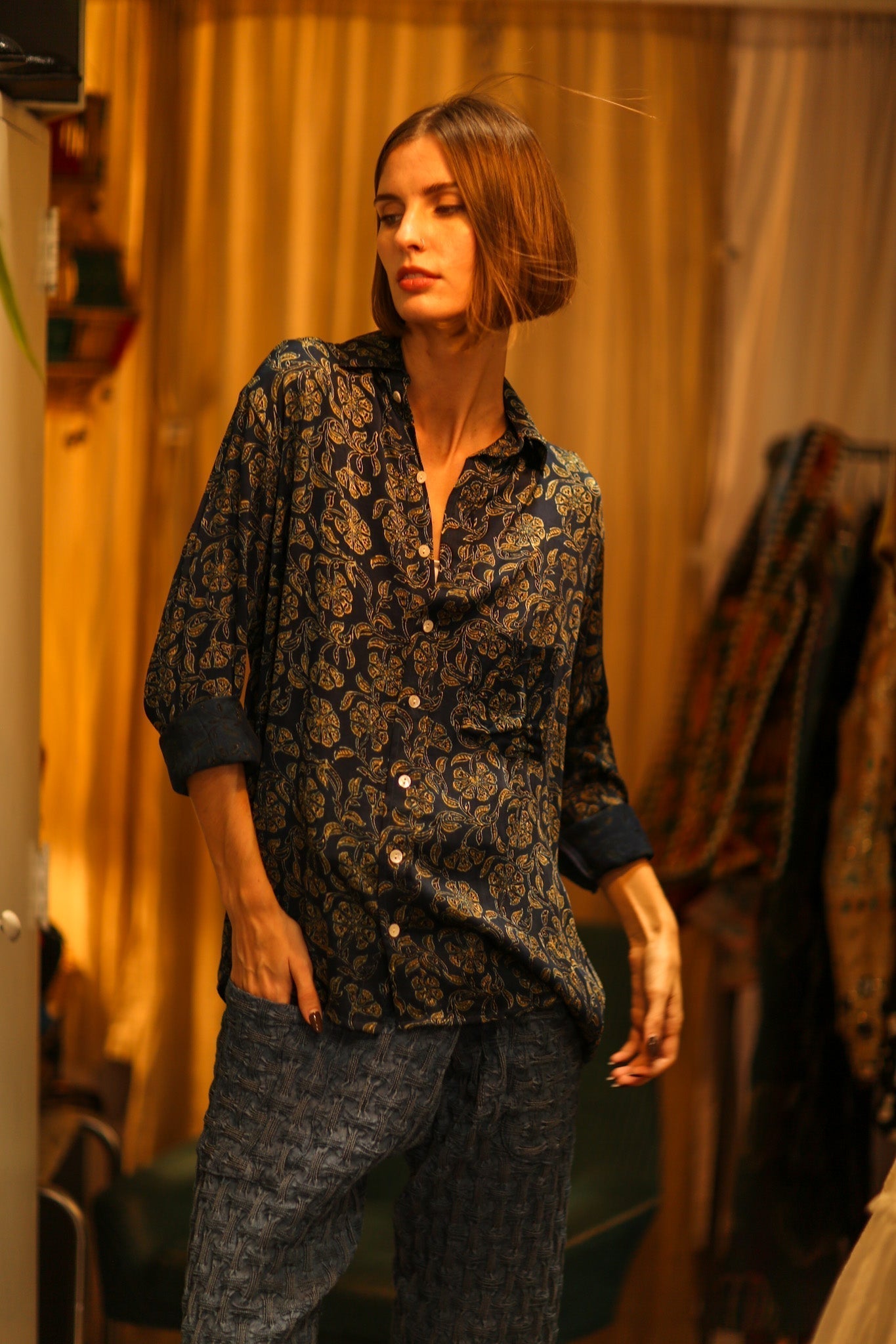 BOYFRIEND BILLIE NAVY BLUE FLOWER - MOMO STUDIO BERLIN - Berlin Concept Store - sustainable & ethical fashion