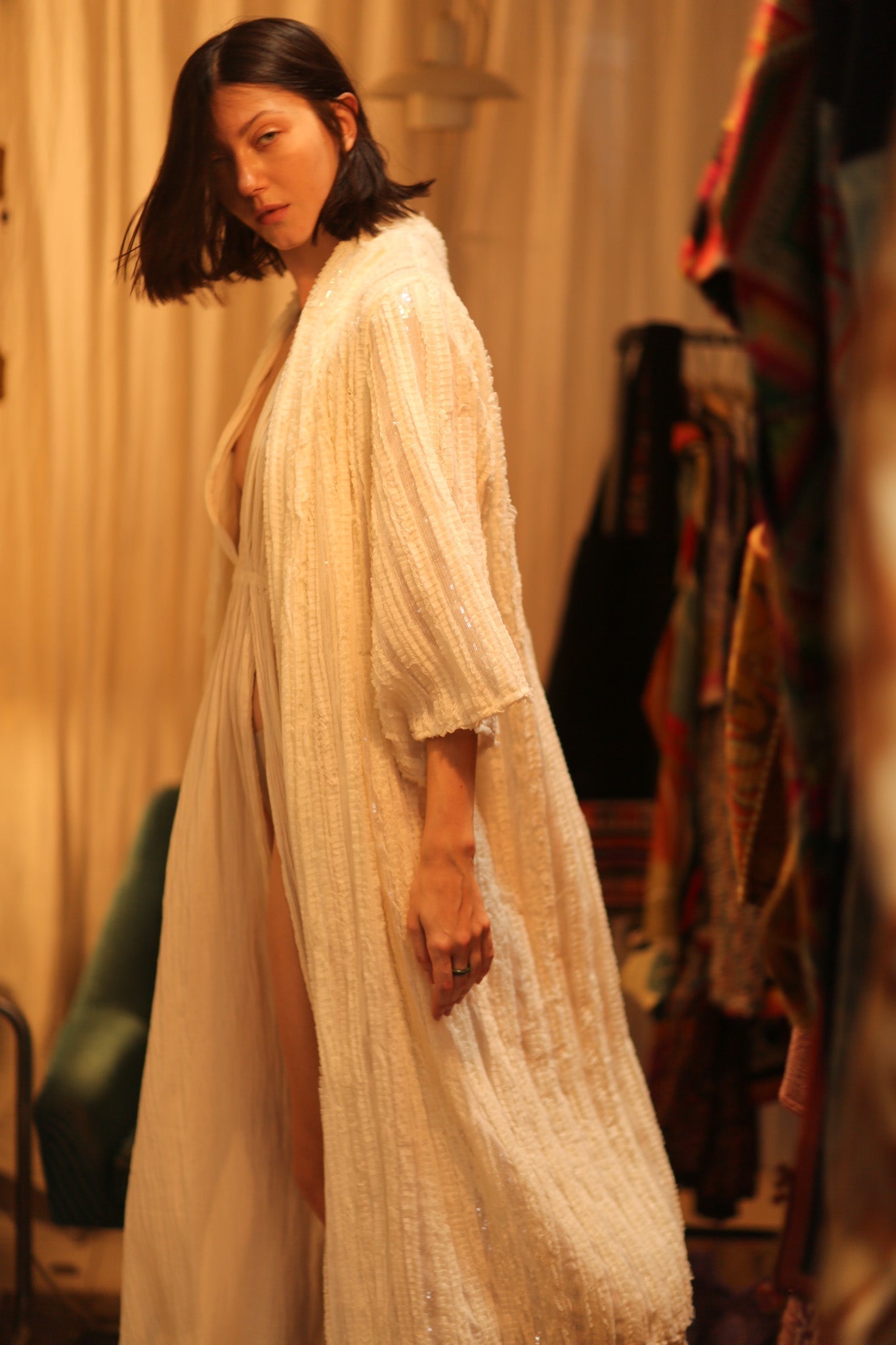 CREAM FRILL SEQUIN EMBROIDERED ISAI - MOMO STUDIO BERLIN - Berlin Concept Store - sustainable & ethical fashion