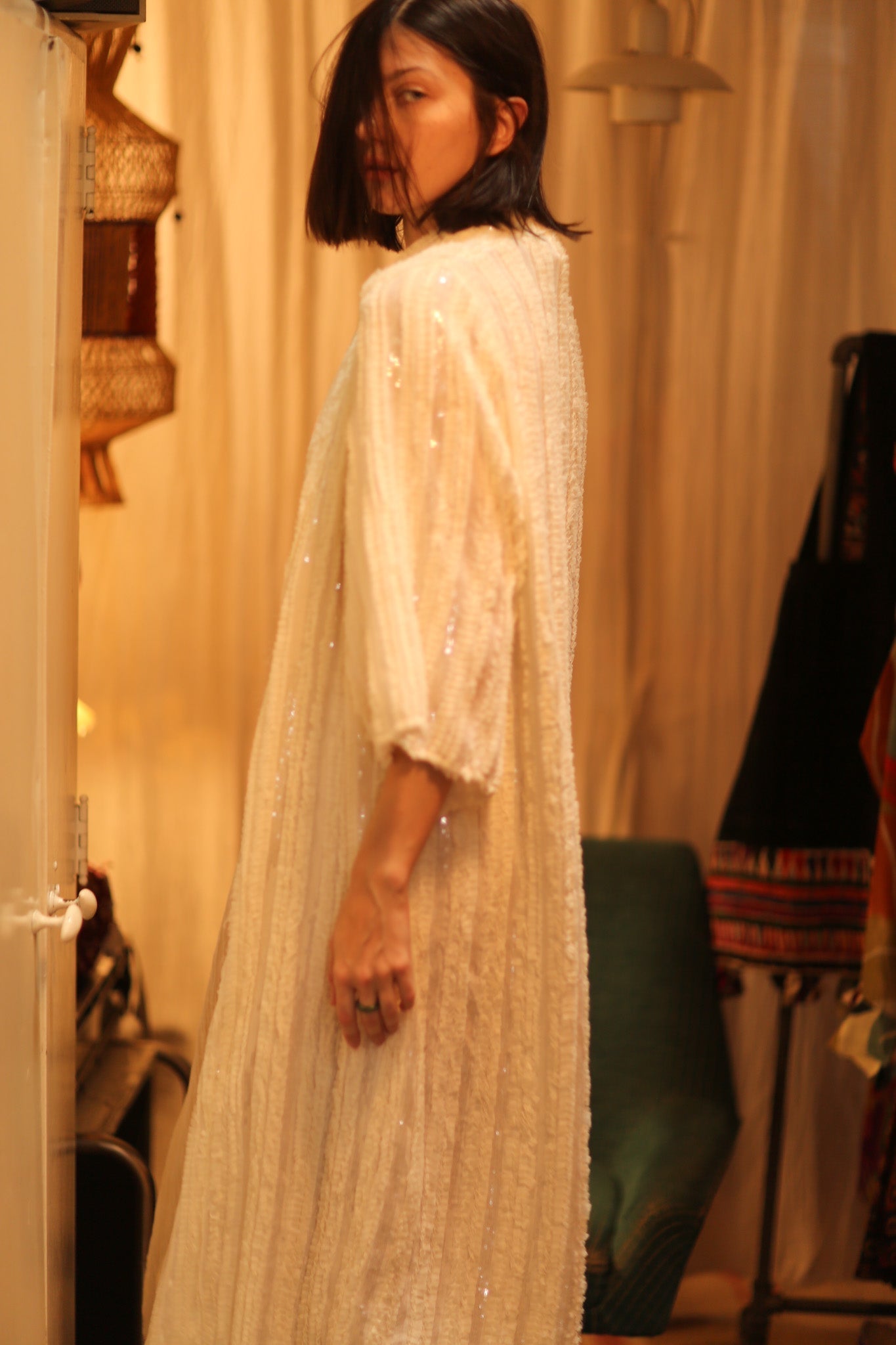 CREAM FRILL SEQUIN EMBROIDERED ISAI - MOMO STUDIO BERLIN - Berlin Concept Store - sustainable & ethical fashion