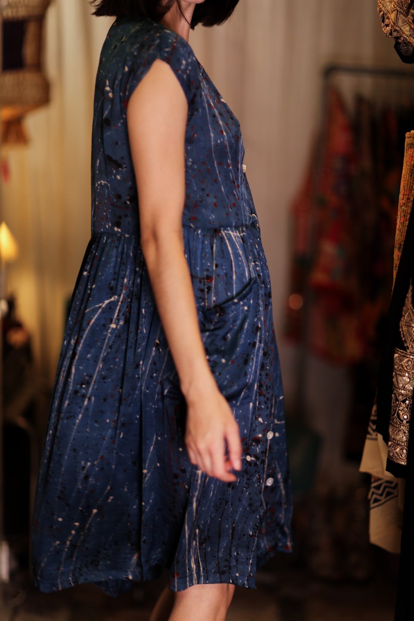 EDITH SILK DRESS BLUE PAINTER - MOMO STUDIO BERLIN - Berlin Concept Store - sustainable & ethical fashion