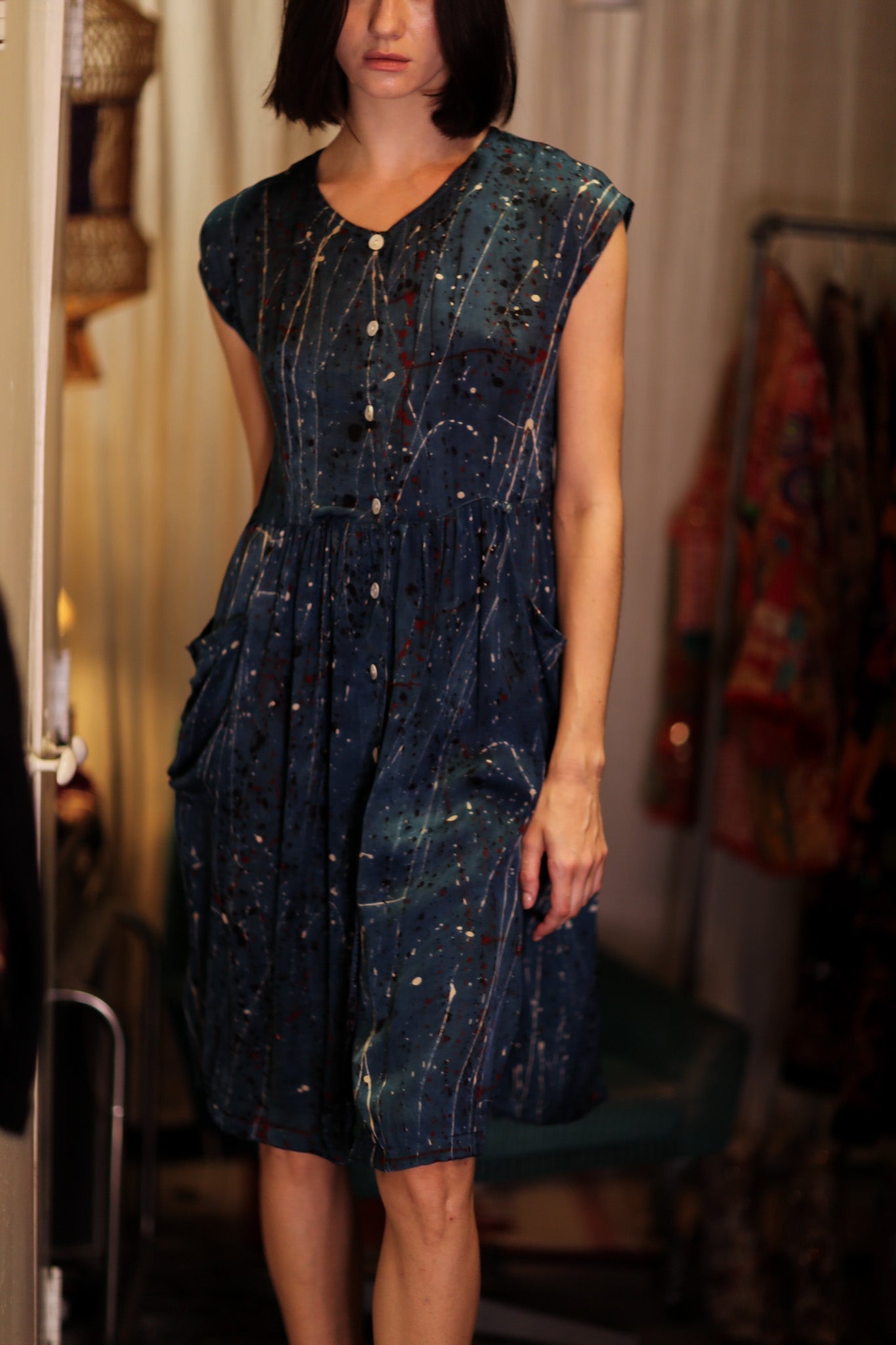 EDITH SILK DRESS BLUE PAINTER - MOMO STUDIO BERLIN - Berlin Concept Store - sustainable & ethical fashion