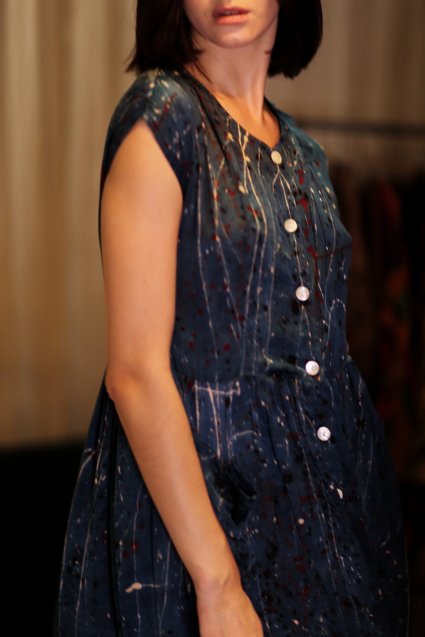 EDITH SILK DRESS BLUE PAINTER - MOMO STUDIO BERLIN - Berlin Concept Store - sustainable & ethical fashion
