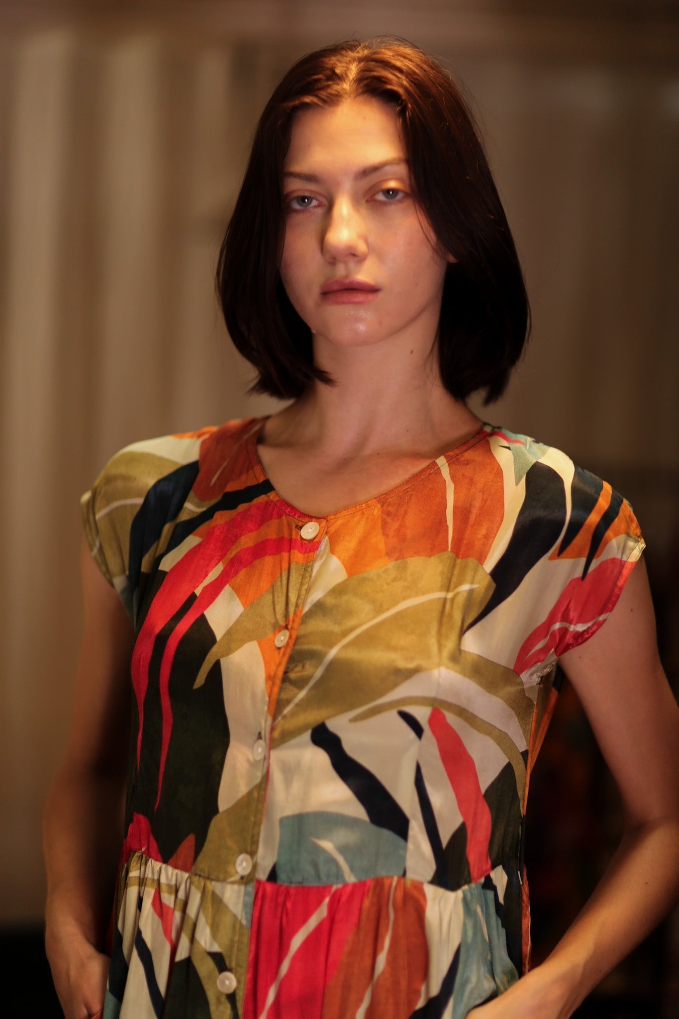 EDITH SILK DRESS COLOURED LEAVES - MOMO STUDIO BERLIN - Berlin Concept Store - sustainable & ethical fashion