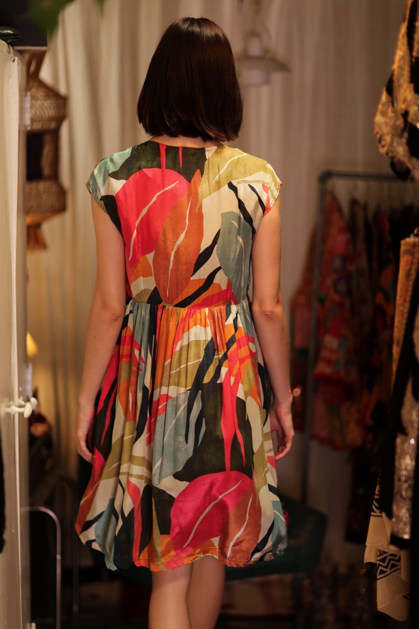 EDITH SILK DRESS COLOURED LEAVES - MOMO STUDIO BERLIN - Berlin Concept Store - sustainable & ethical fashion