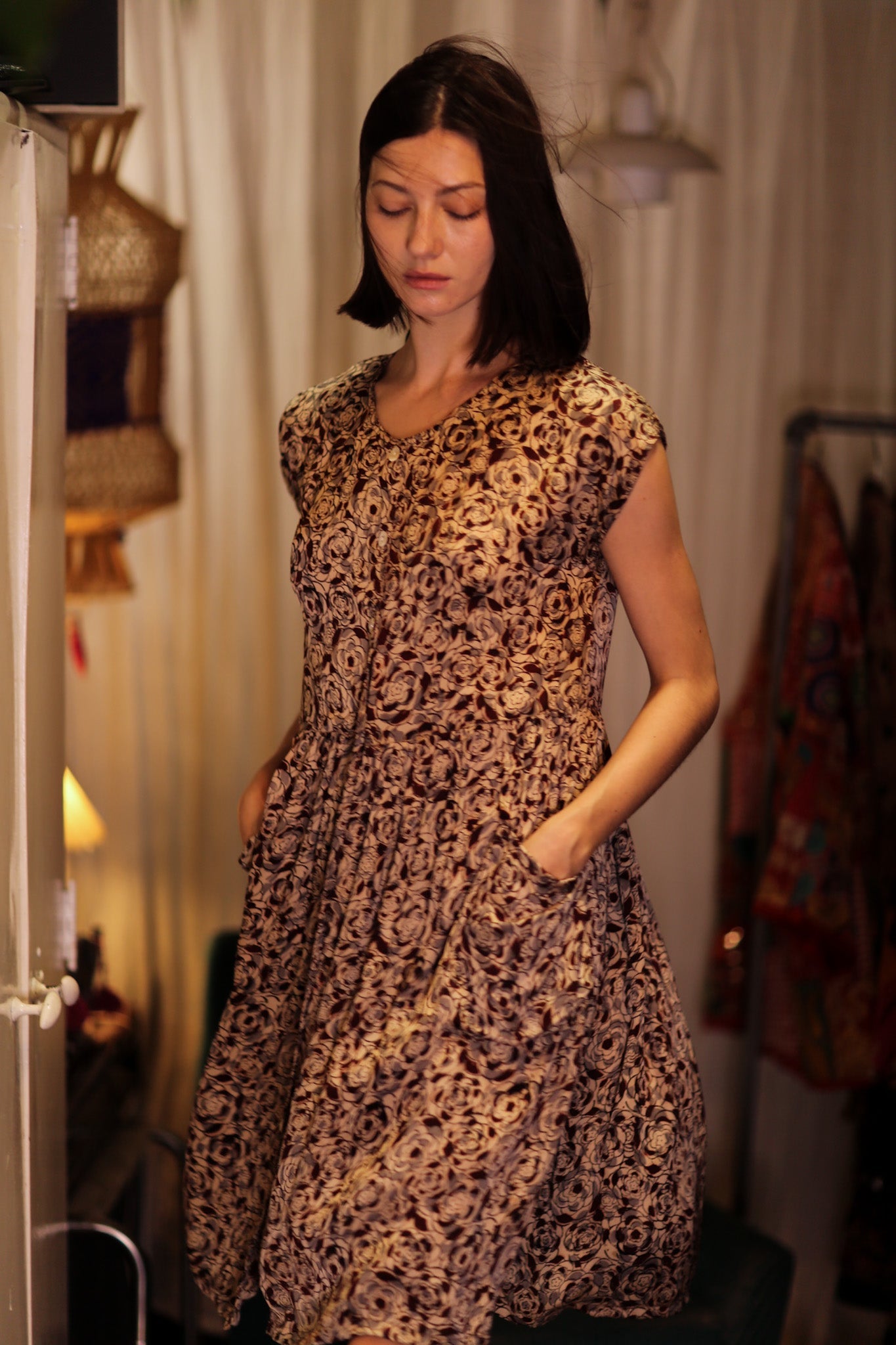 EDITH SILK DRESS GREY FLORAL - MOMO STUDIO BERLIN - Berlin Concept Store - sustainable & ethical fashion