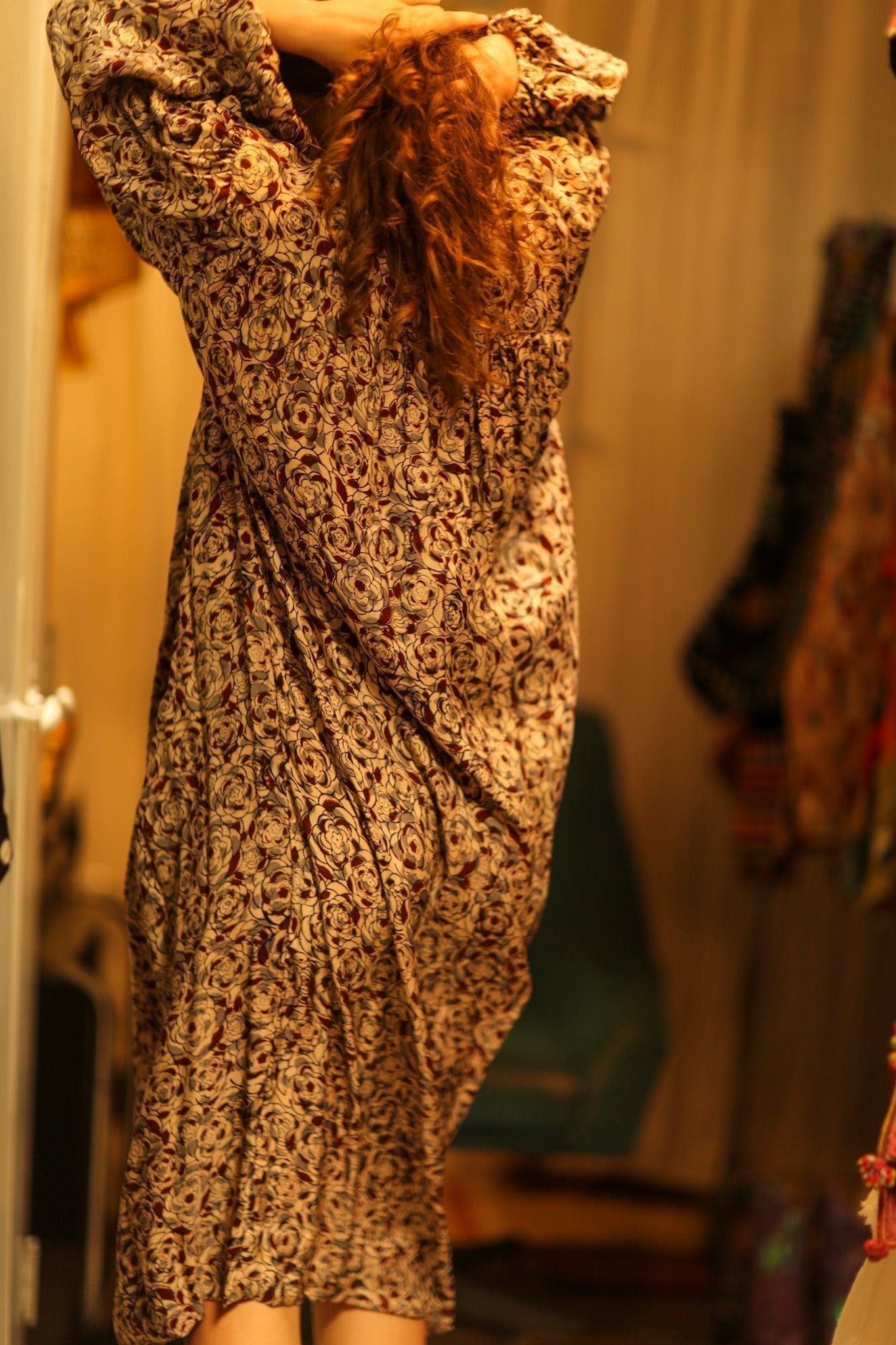 ELIZABETH SILK DRESS GREY FLORAL - MOMO STUDIO BERLIN - Berlin Concept Store - sustainable & ethical fashion
