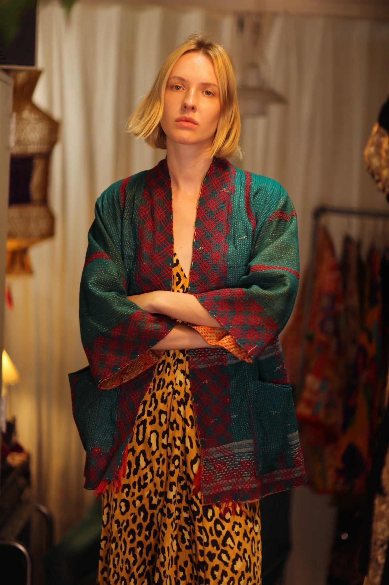 EMBROIDERED KANTHA KIMONO MONTY FOREST GREEN - MOMO STUDIO BERLIN - Berlin Concept Store - sustainable & ethical fashion
