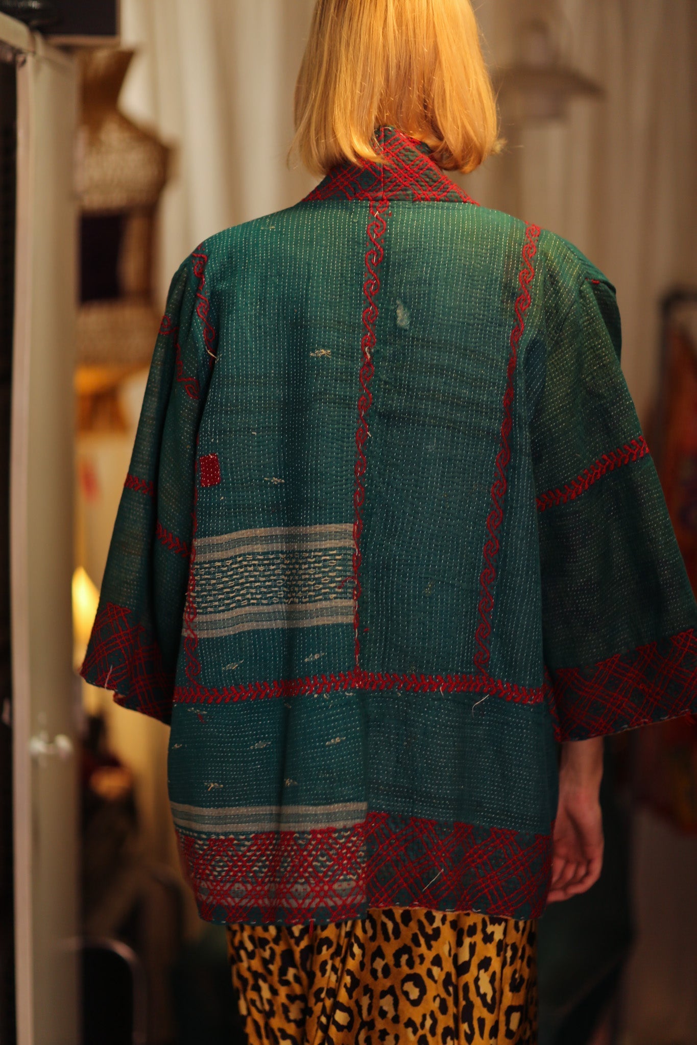 EMBROIDERED KANTHA KIMONO MONTY FOREST GREEN - MOMO STUDIO BERLIN - Berlin Concept Store - sustainable & ethical fashion