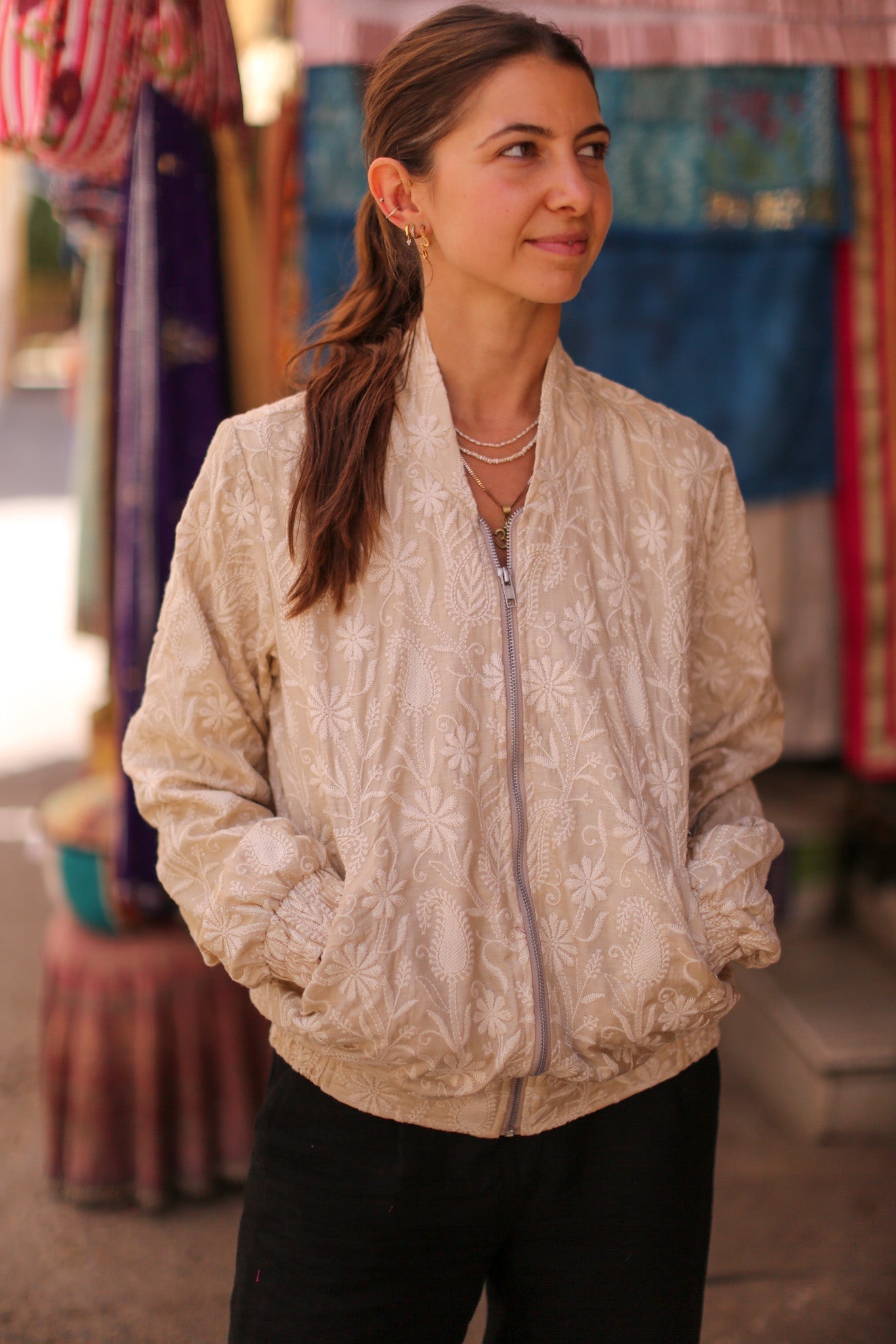 EMBROIDERED SILK BOMBER JACKET GINA - MOMO STUDIO BERLIN - Berlin Concept Store - sustainable & ethical fashion