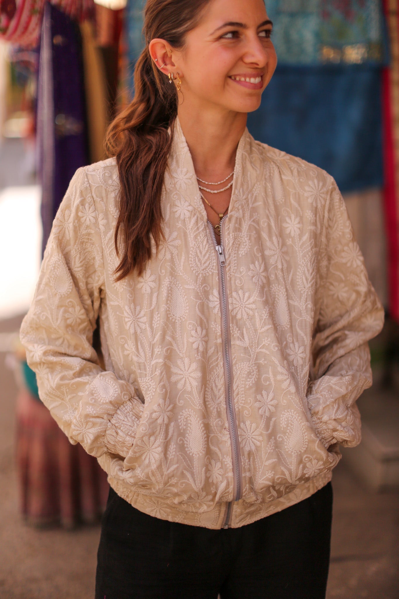 EMBROIDERED SILK BOMBER JACKET GINA - MOMO STUDIO BERLIN - Berlin Concept Store - sustainable & ethical fashion