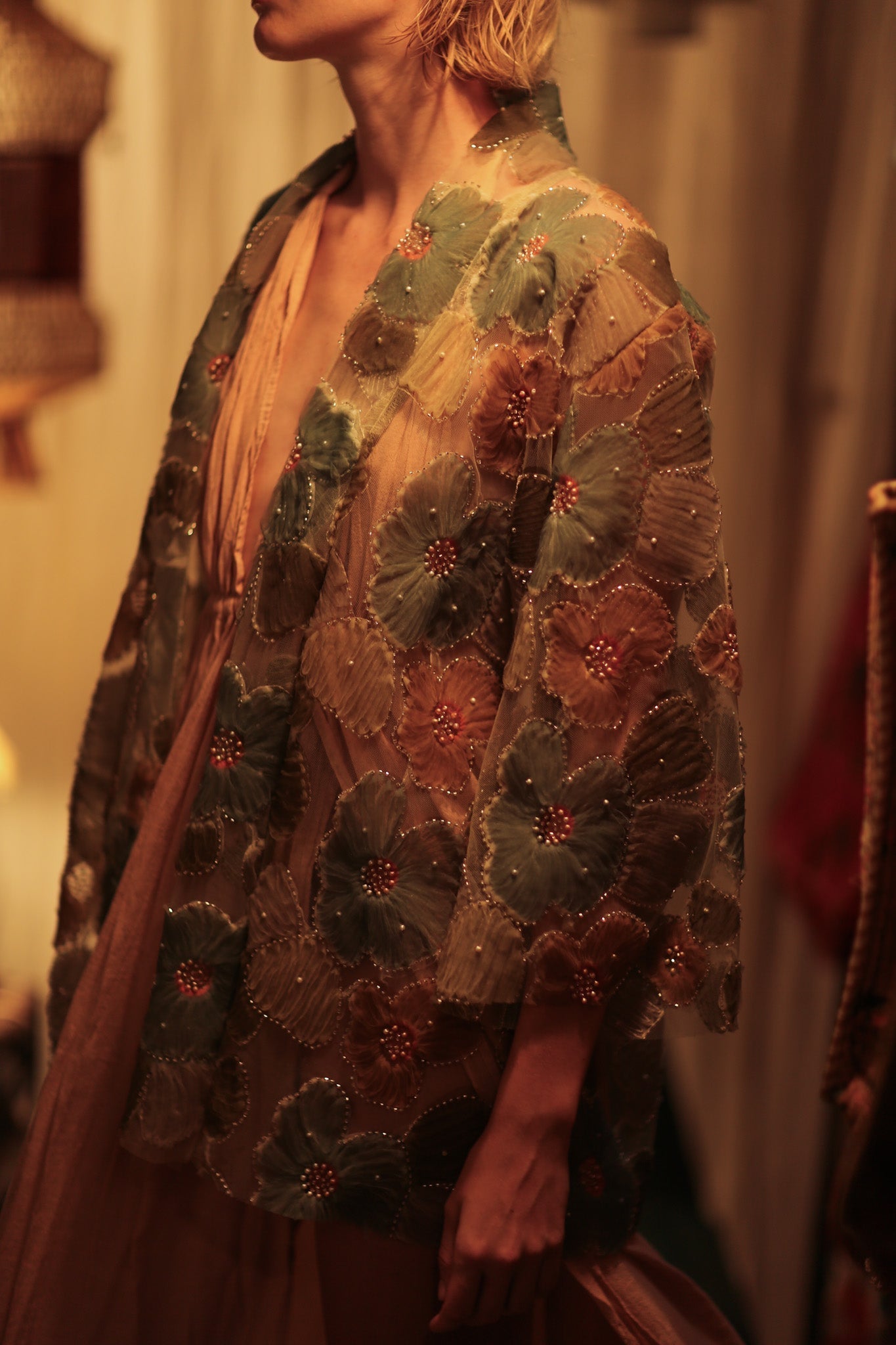 FLO SEQUINED EMBROIDERED SHORT KIMONO BLUE - MOMO STUDIO BERLIN - Berlin Concept Store - sustainable & ethical fashion