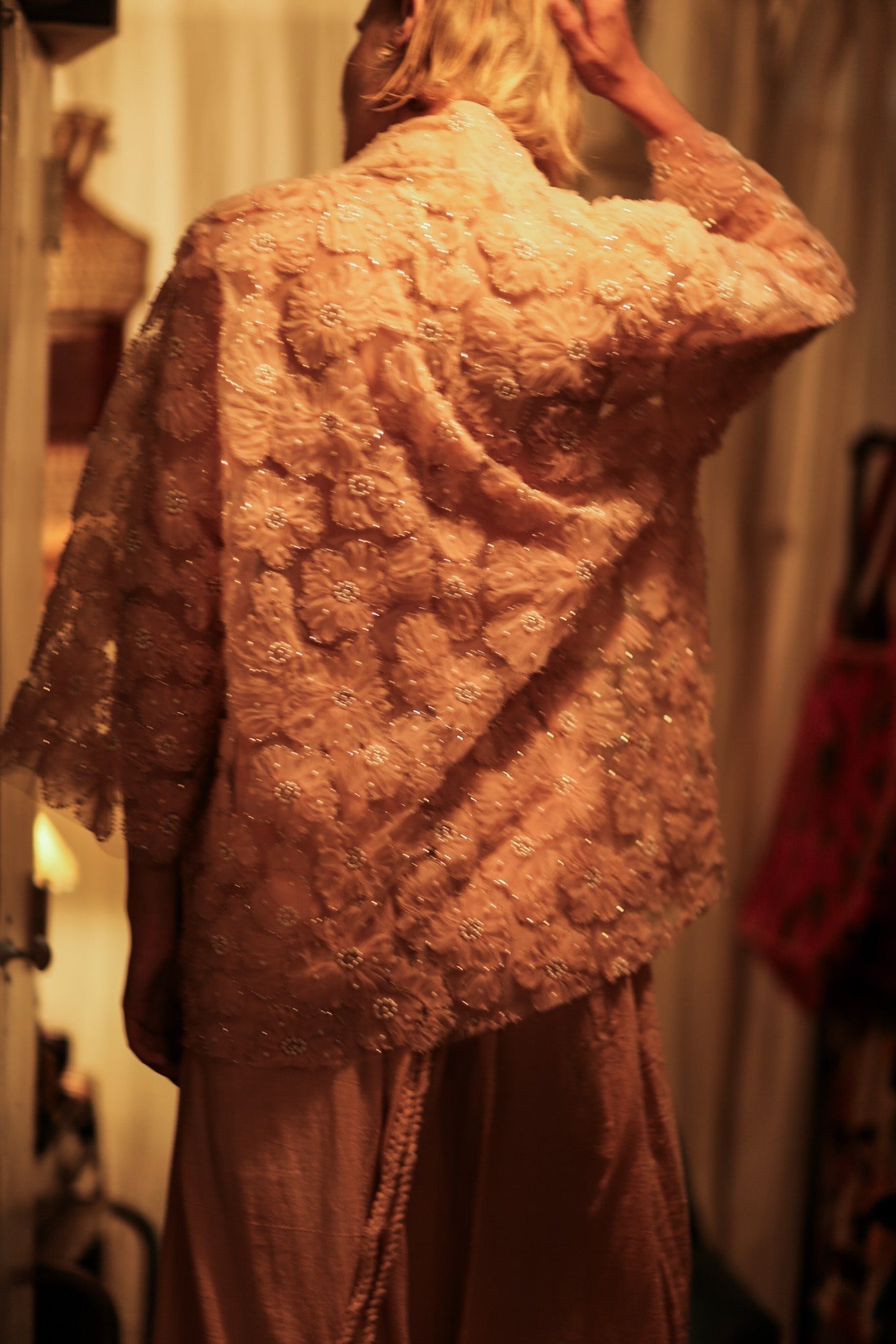 FLO SEQUINED EMBROIDERED SHORT KIMONO PASTEL PINK - MOMO STUDIO BERLIN - Berlin Concept Store - sustainable & ethical fashion