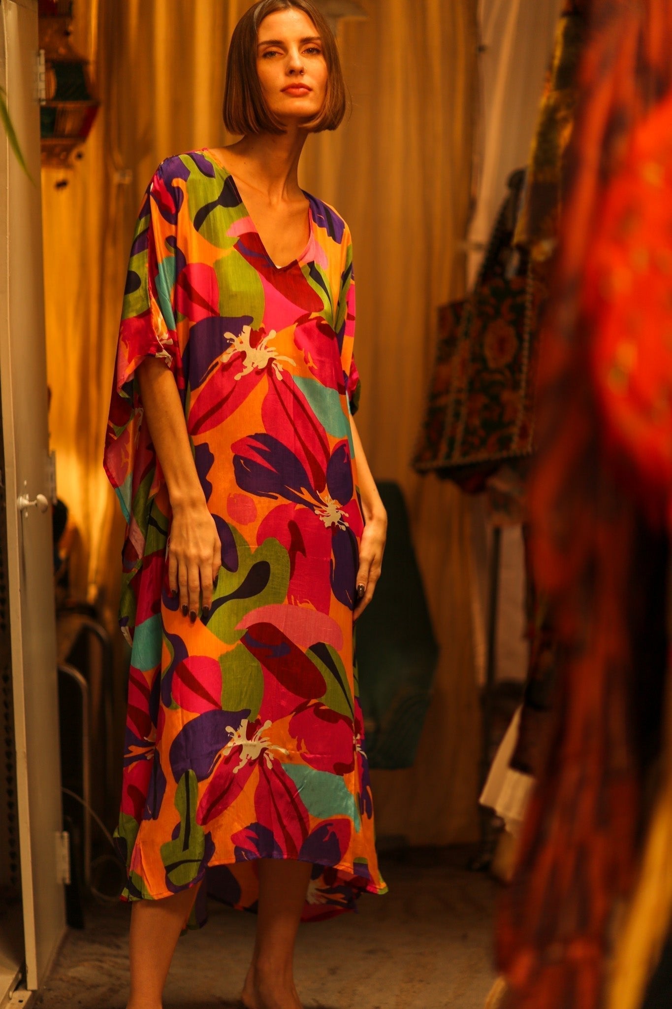 FLOWER PRINT SILK KAFTAN MILEY - MOMO STUDIO BERLIN - Berlin Concept Store - sustainable & ethical fashion