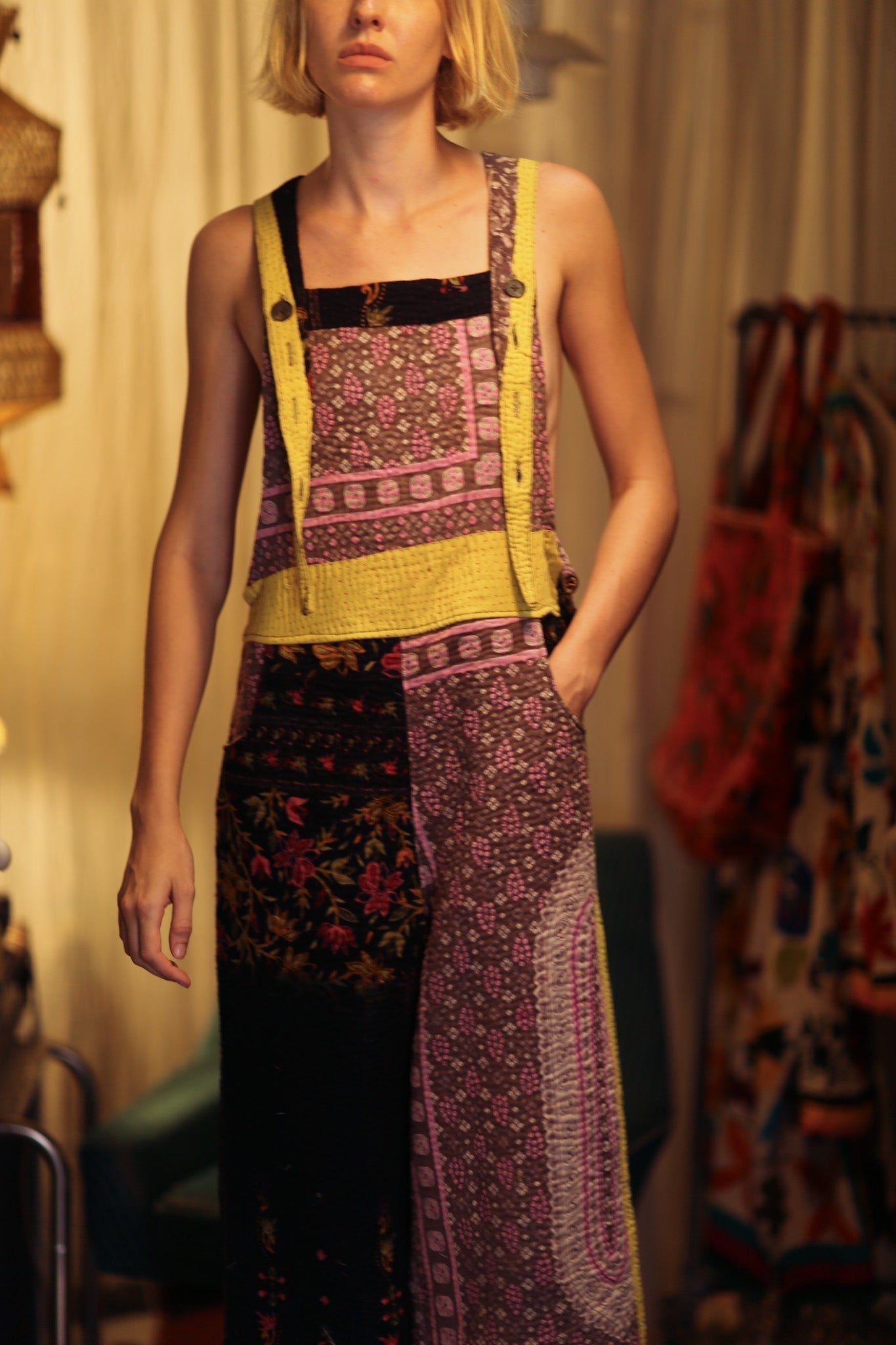 FREYA EMBROIDERED KANTHA DUNGAREES GRAPES - MOMO STUDIO BERLIN - Berlin Concept Store - sustainable & ethical fashion