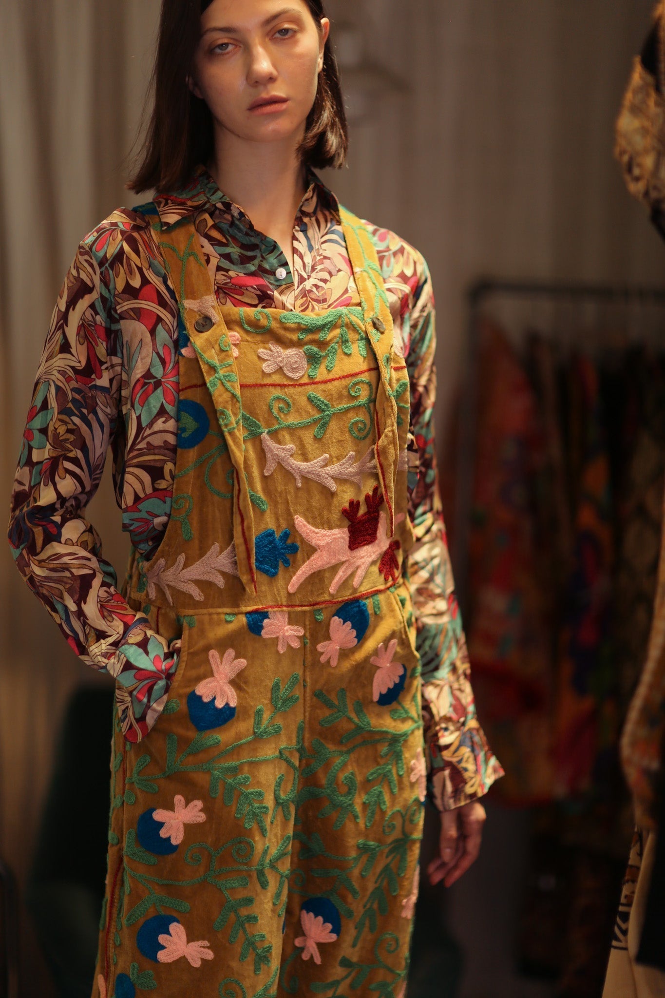 FREYA EMBROIDERED OVERALL MUSTARD - MOMO STUDIO BERLIN - Berlin Concept Store - sustainable & ethical fashion