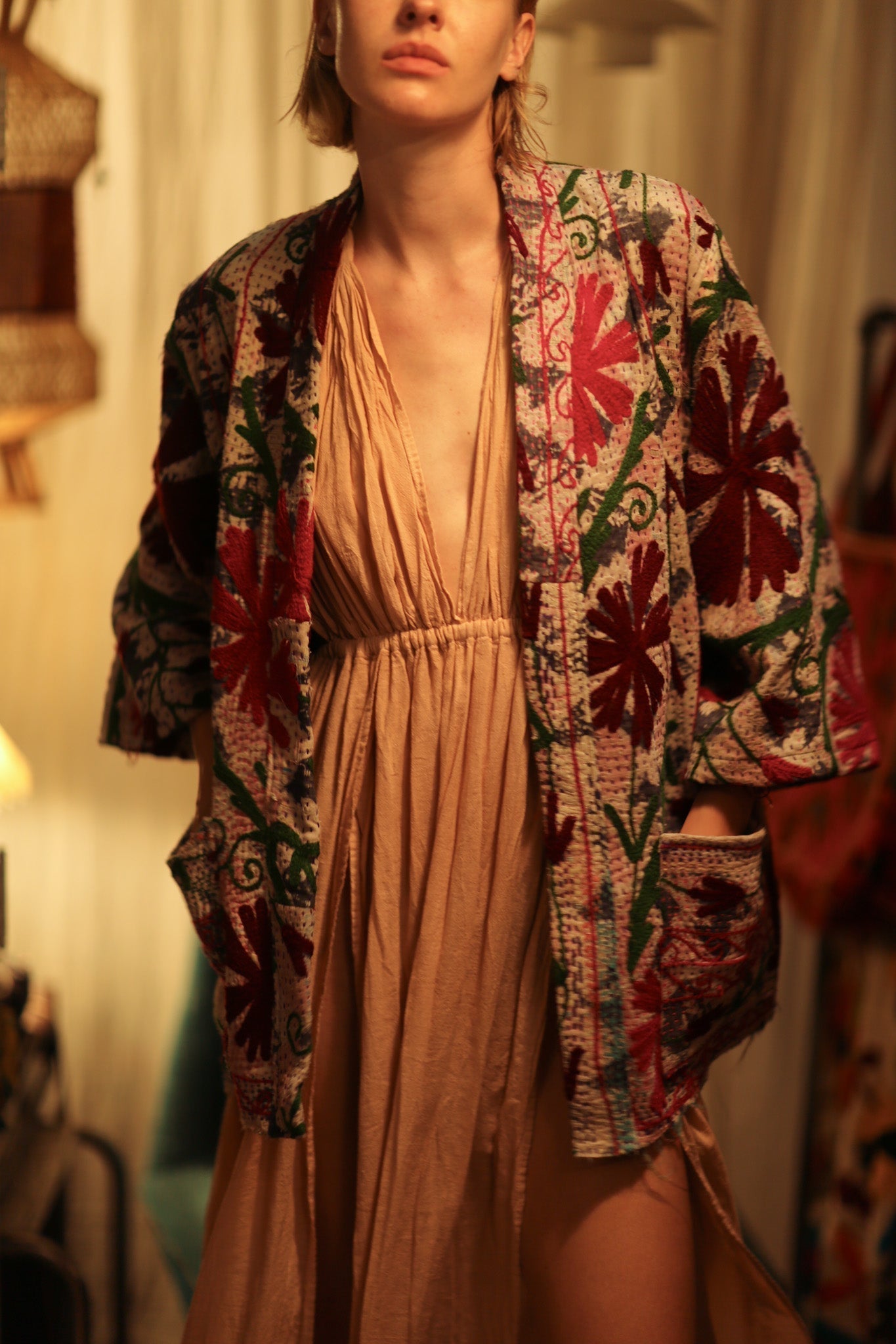 GINEVRA KANTHA EMBROIDERED KIMONO BURGUNDY - MOMO STUDIO BERLIN - Berlin Concept Store - sustainable & ethical fashion