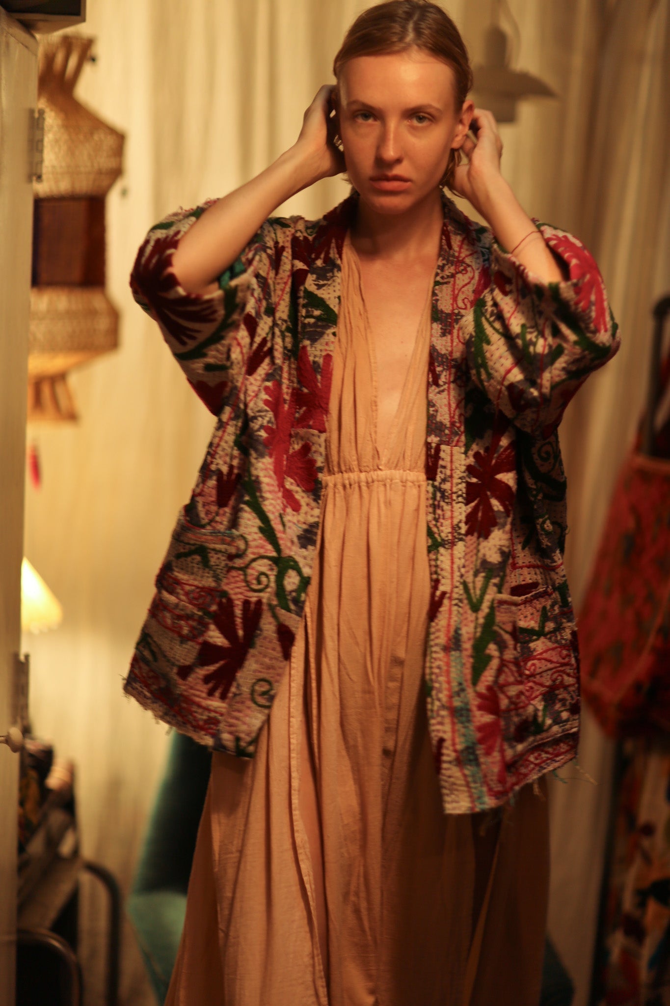 GINEVRA KANTHA EMBROIDERED KIMONO BURGUNDY - MOMO STUDIO BERLIN - Berlin Concept Store - sustainable & ethical fashion