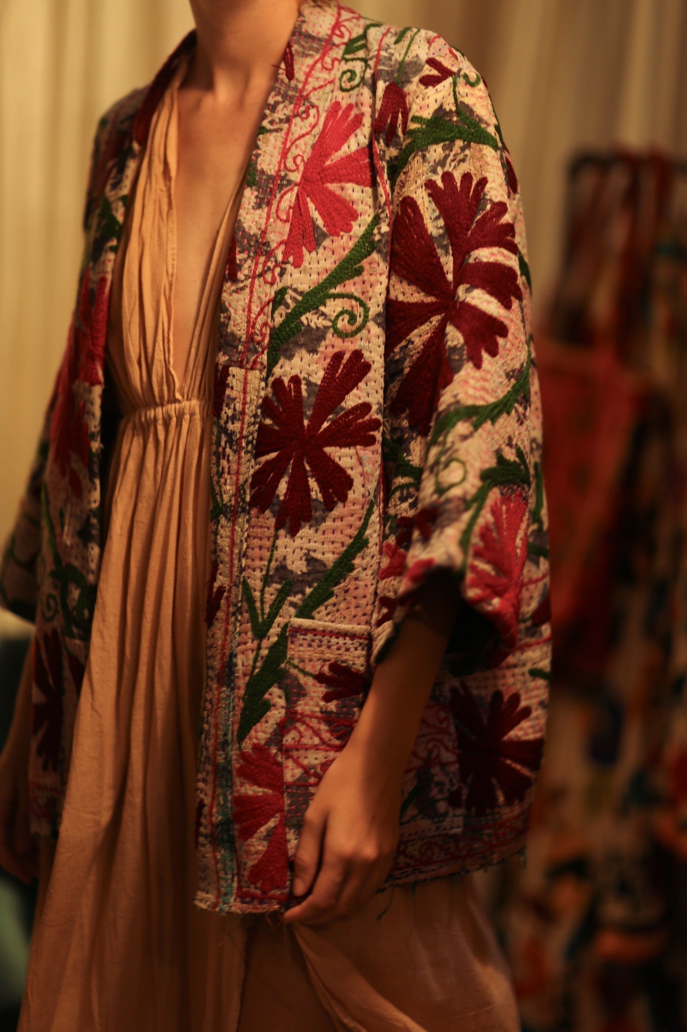 GINEVRA KANTHA EMBROIDERED KIMONO BURGUNDY - MOMO STUDIO BERLIN - Berlin Concept Store - sustainable & ethical fashion