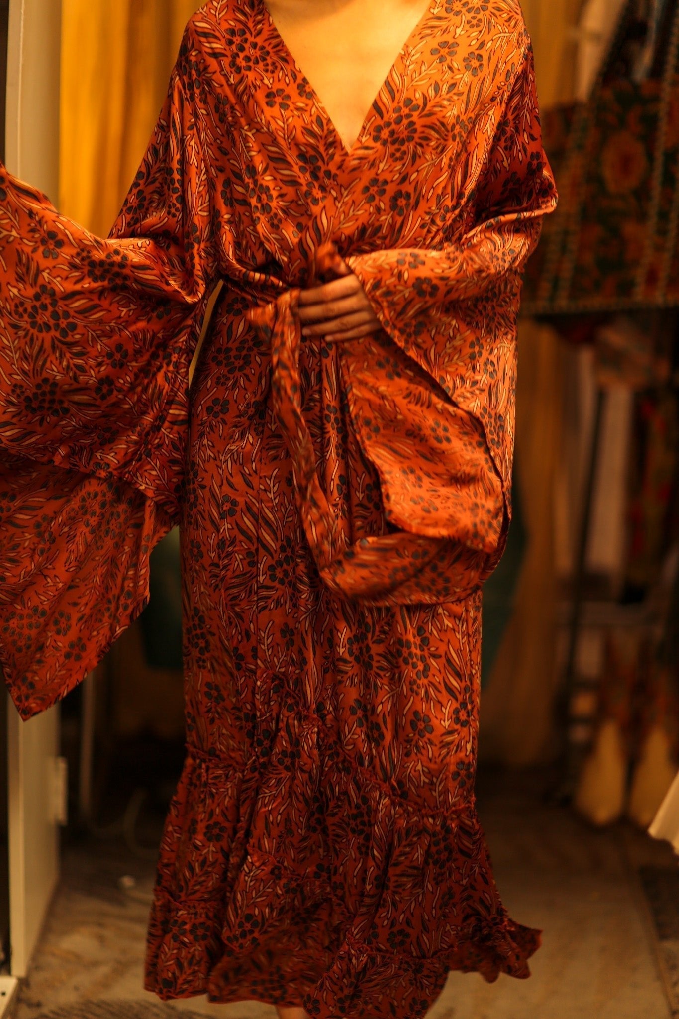 HAND BLOCK PRINT SILK KIMONO PINA - MOMO STUDIO BERLIN - Berlin Concept Store - sustainable & ethical fashion