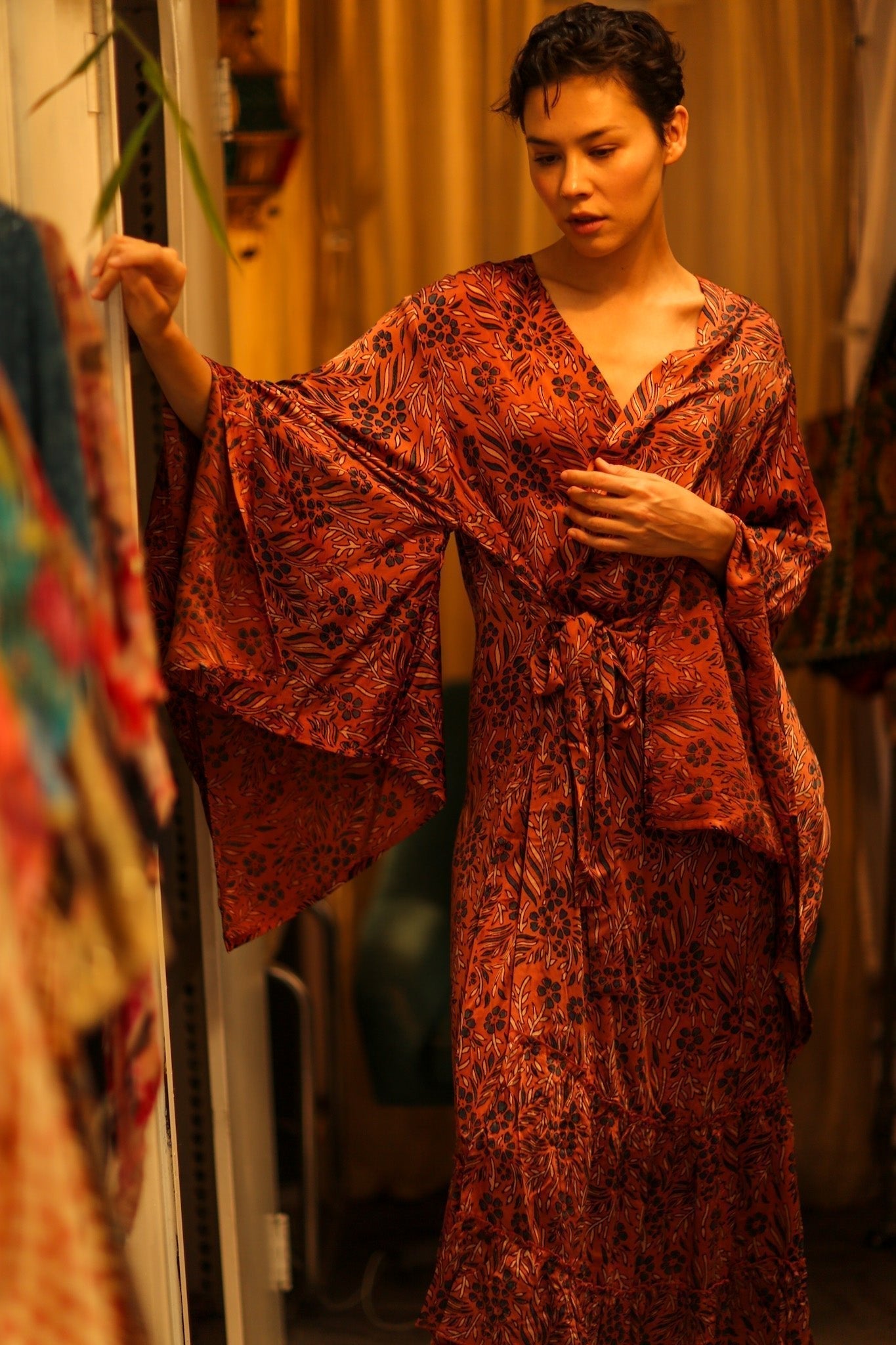 HAND BLOCK PRINT SILK KIMONO PINA - MOMO STUDIO BERLIN - Berlin Concept Store - sustainable & ethical fashion