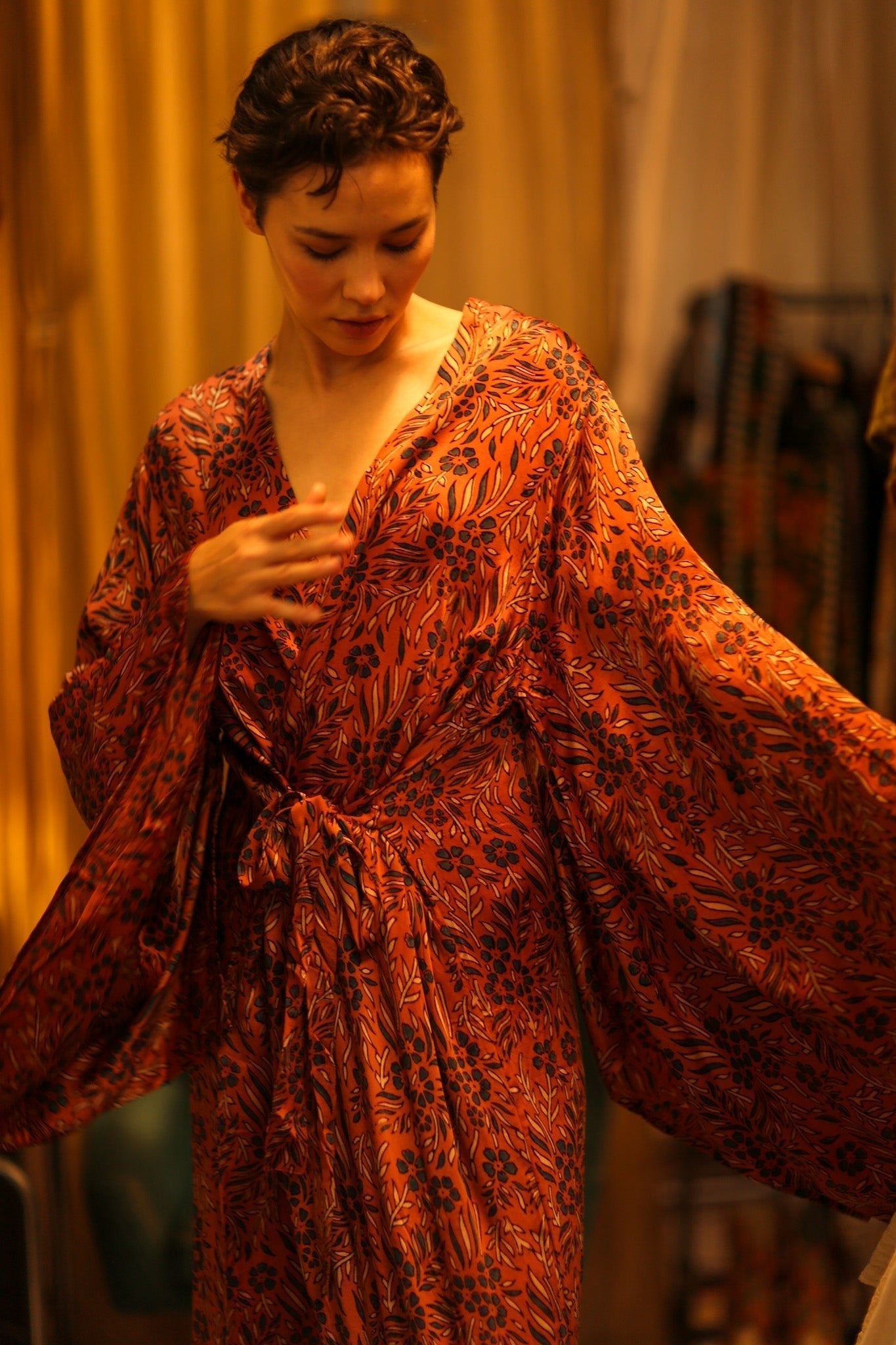 HAND BLOCK PRINT SILK KIMONO PINA - MOMO STUDIO BERLIN - Berlin Concept Store - sustainable & ethical fashion