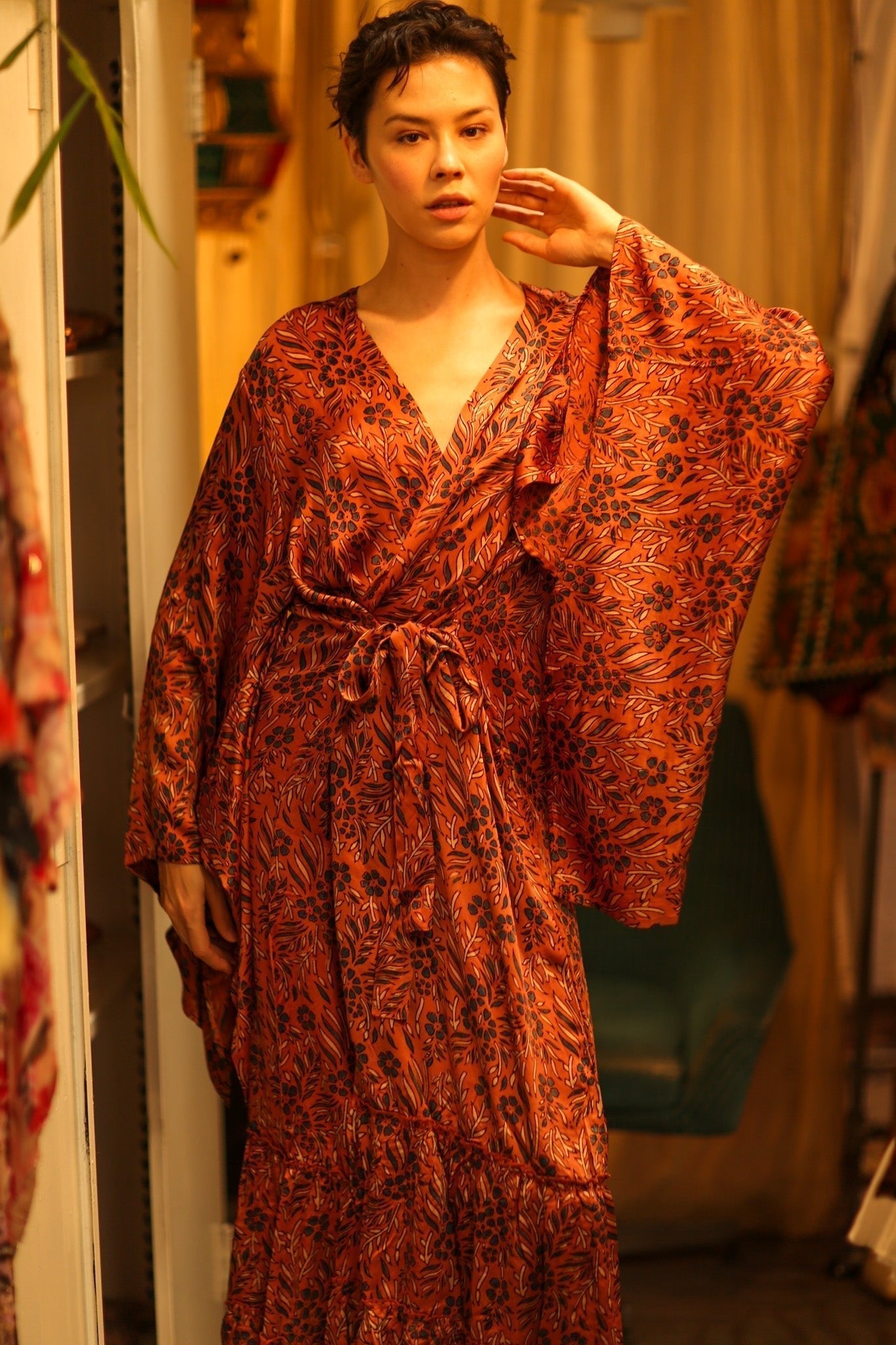 HAND BLOCK PRINT SILK KIMONO PINA - MOMO STUDIO BERLIN - Berlin Concept Store - sustainable & ethical fashion