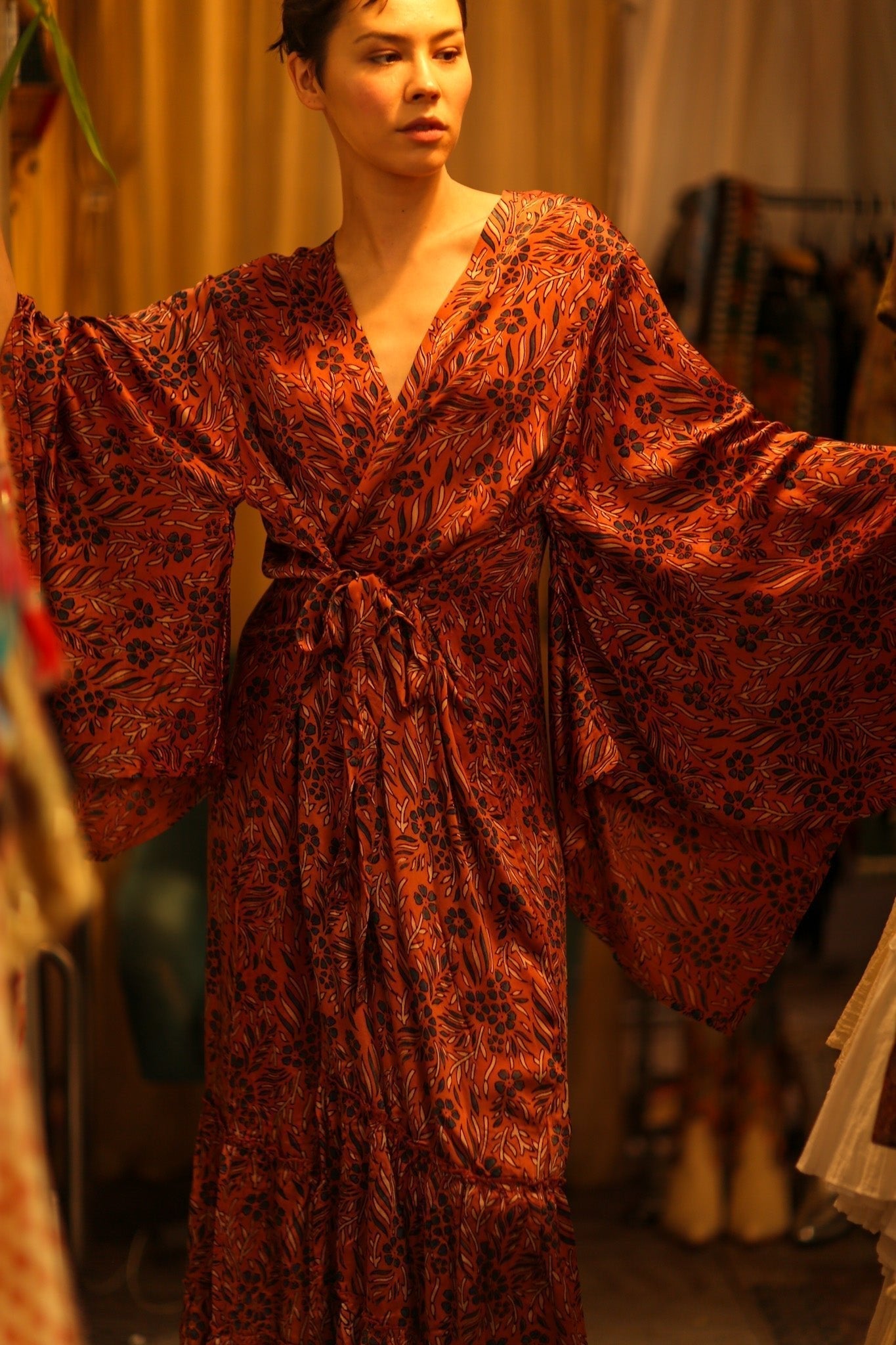 HAND BLOCK PRINT SILK KIMONO PINA - MOMO STUDIO BERLIN - Berlin Concept Store - sustainable & ethical fashion