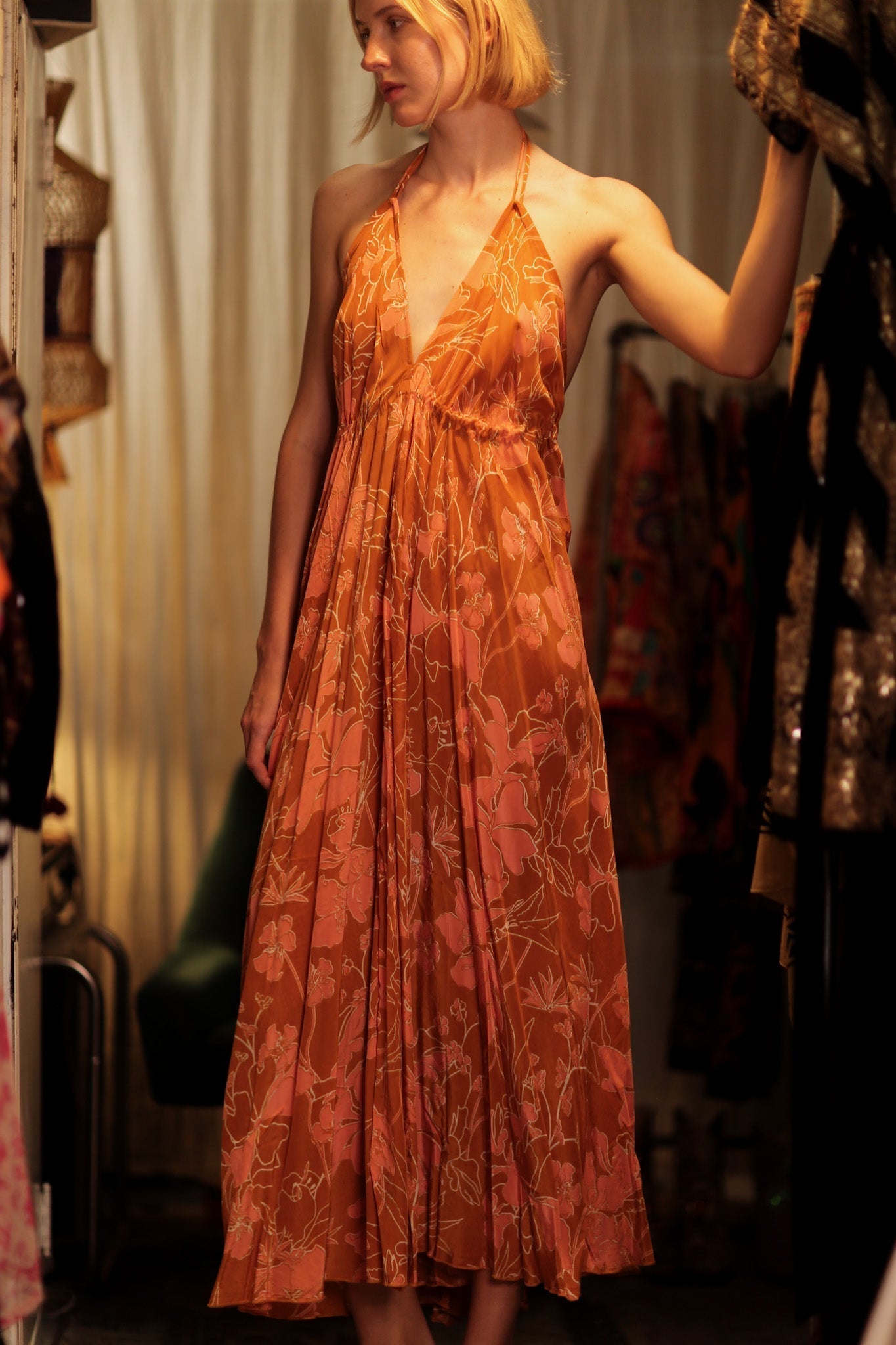 HANNAH SILK DRESS ORANGE FLOWER - MOMO STUDIO BERLIN - Berlin Concept Store - sustainable & ethical fashion